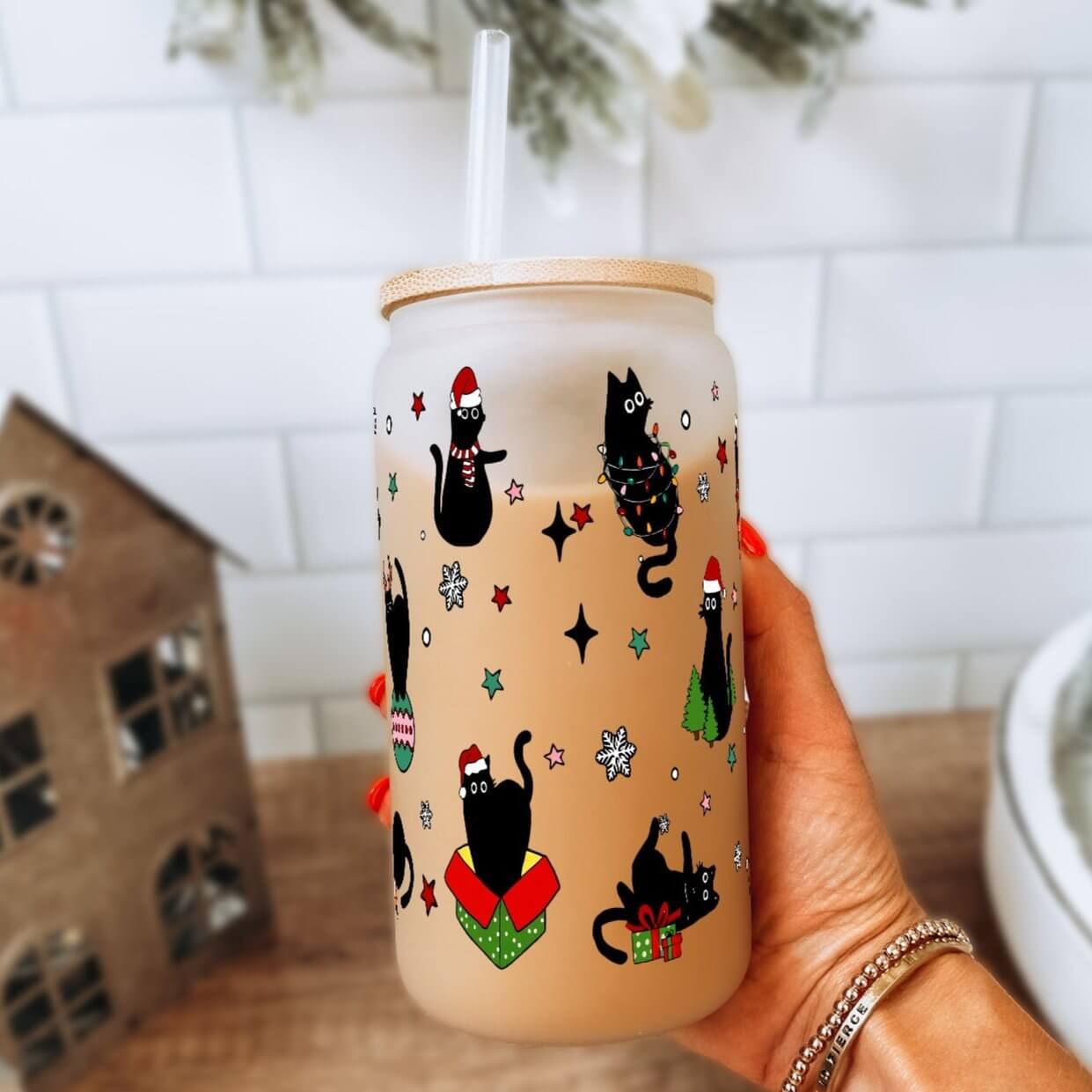 Christmas Cats Cup With Lid and Straw