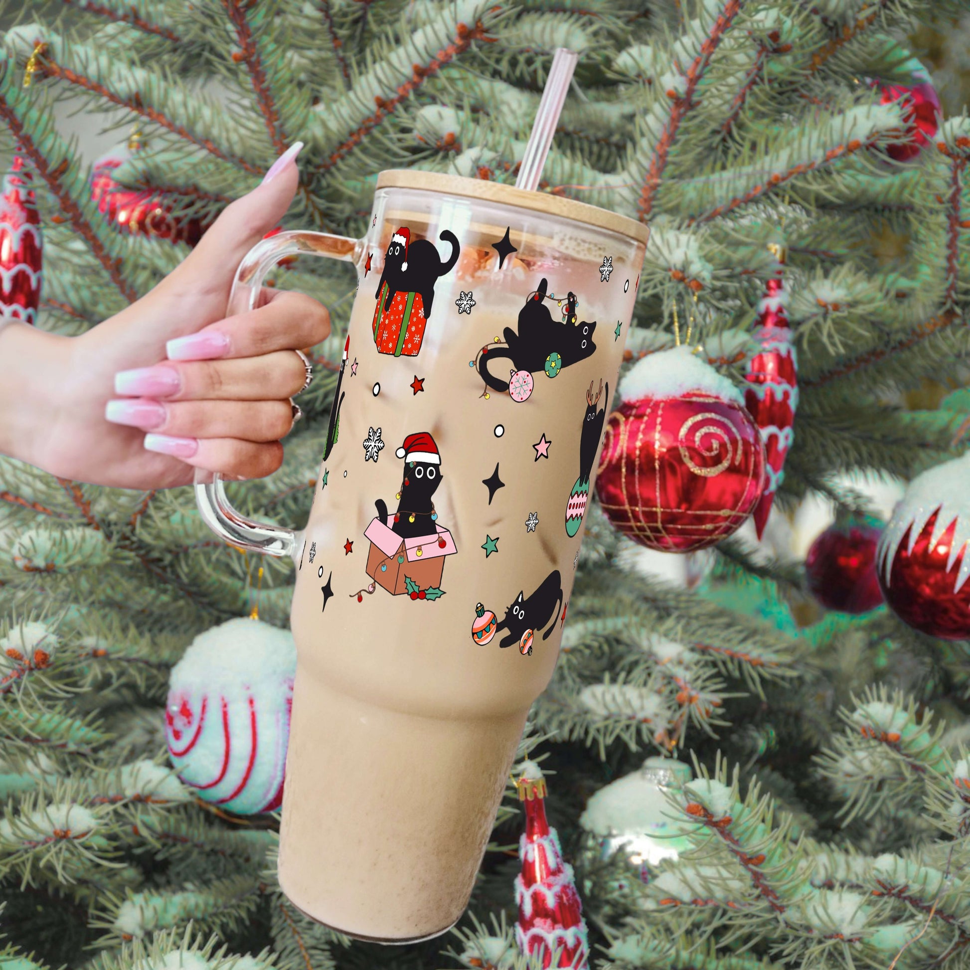 Christmas Cats 40oz Glass or Plastic Tumbler With Lid and Straw from Sip Sip Hooray – Tumblers