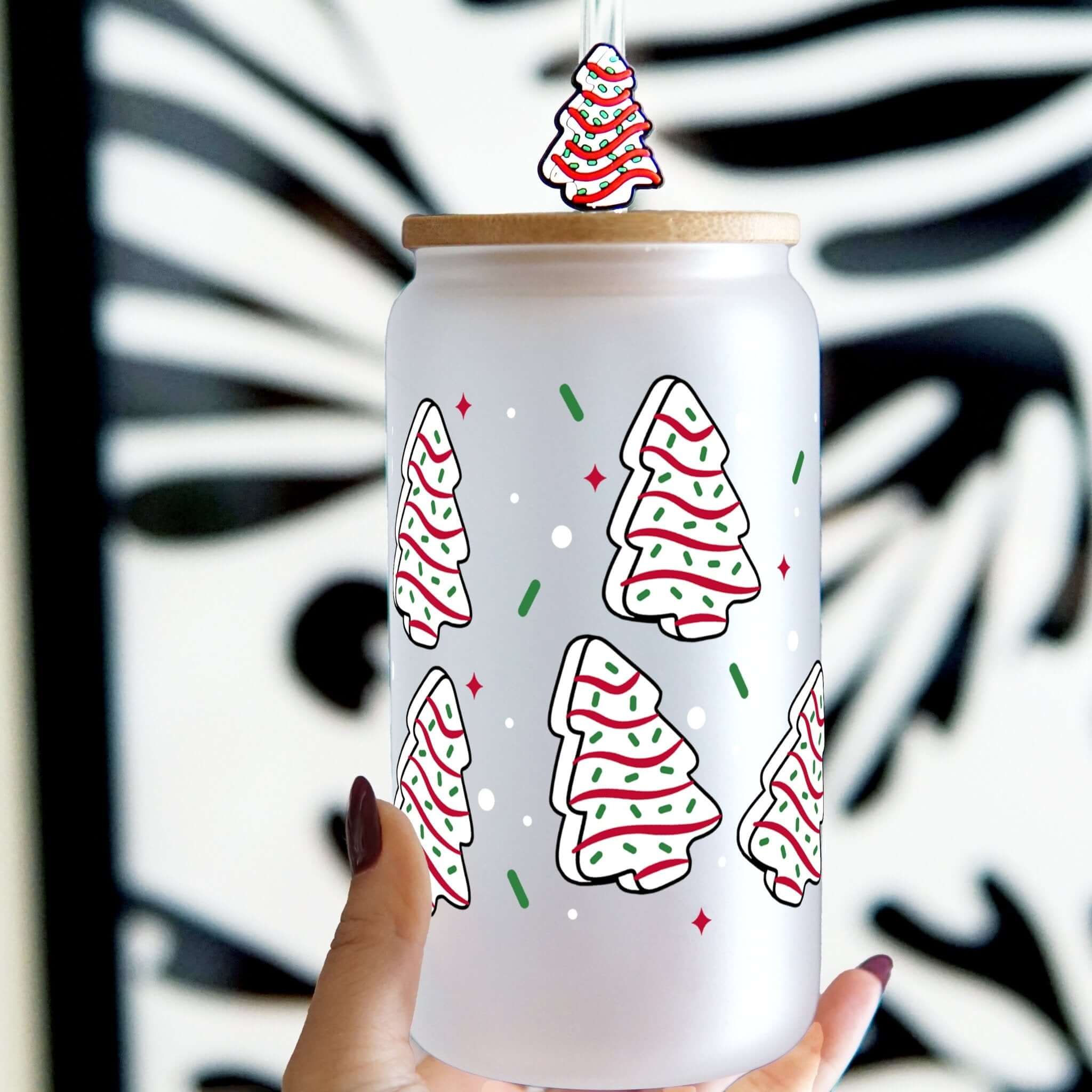 Christmas Holiday Cakes Cup with Lid and Straw