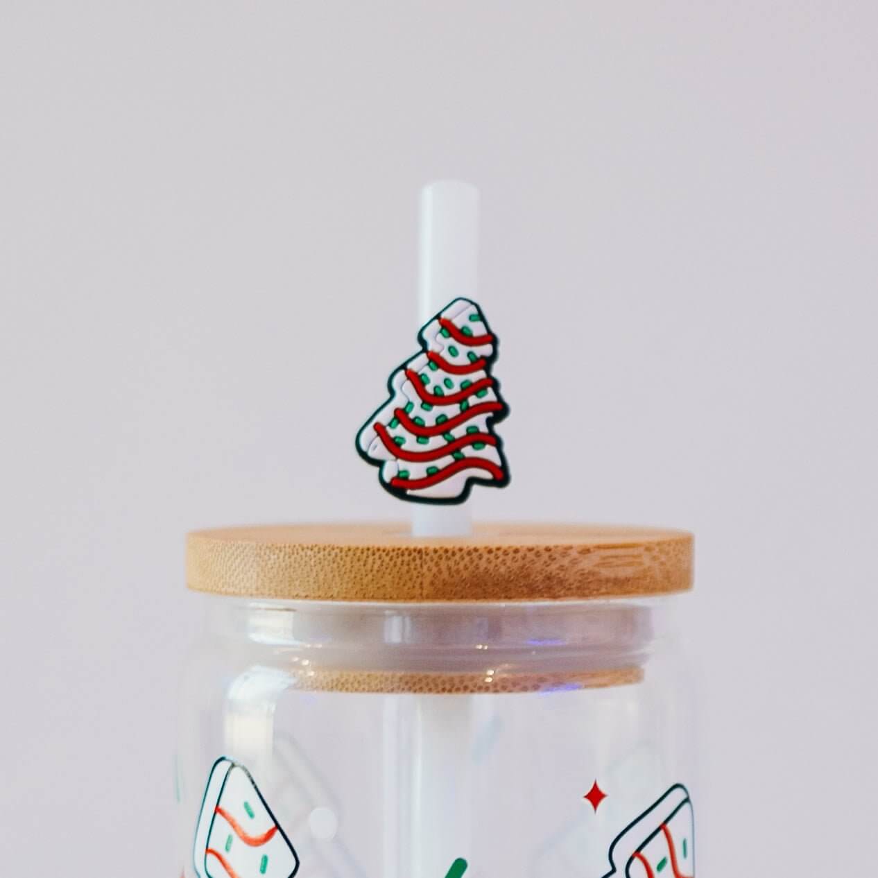 Christmas Holiday Cakes Cup with Lid and Straw