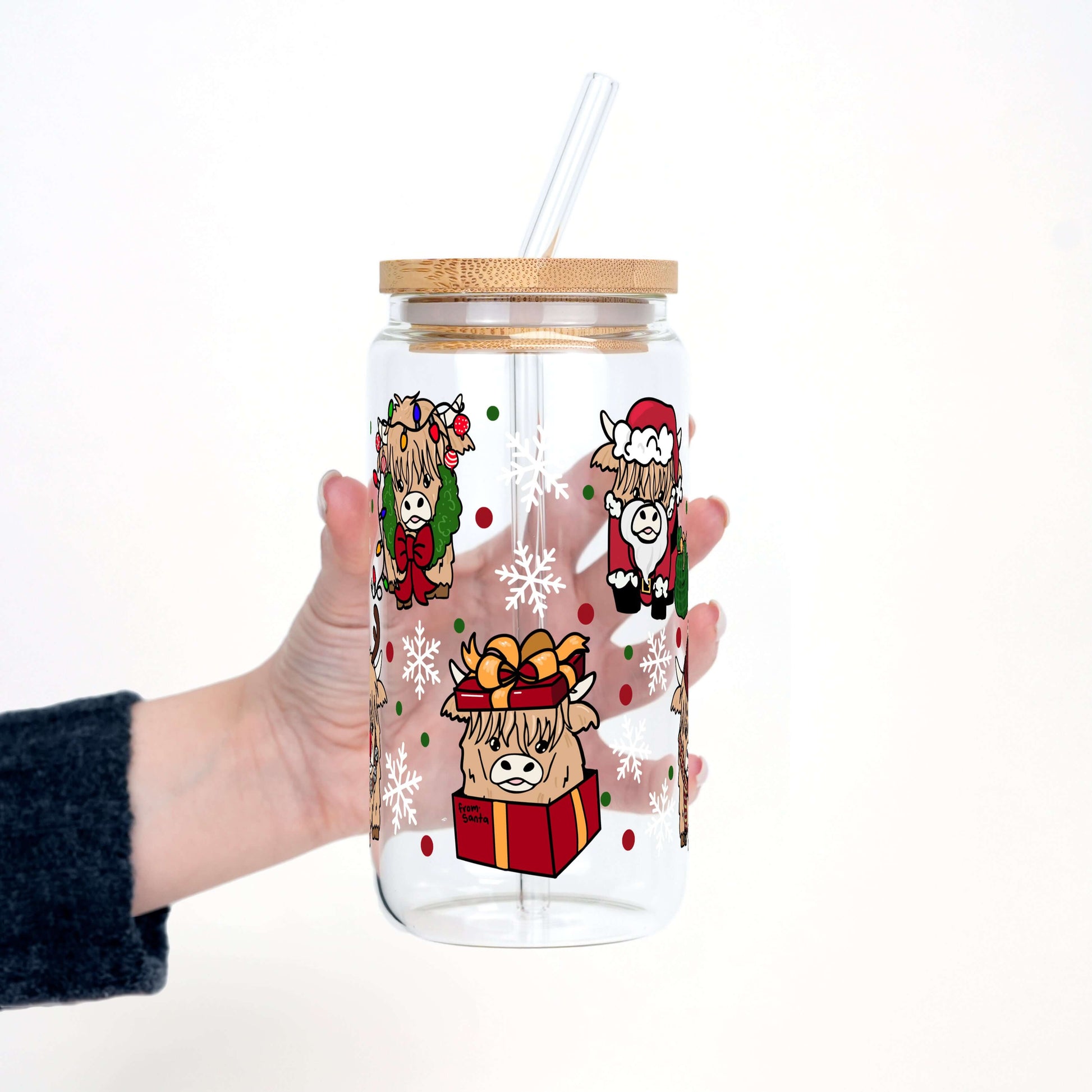 Highland Holiday 16oz Christmas Glass Can Cup Lid & Straw | Sip Sip Hooray
