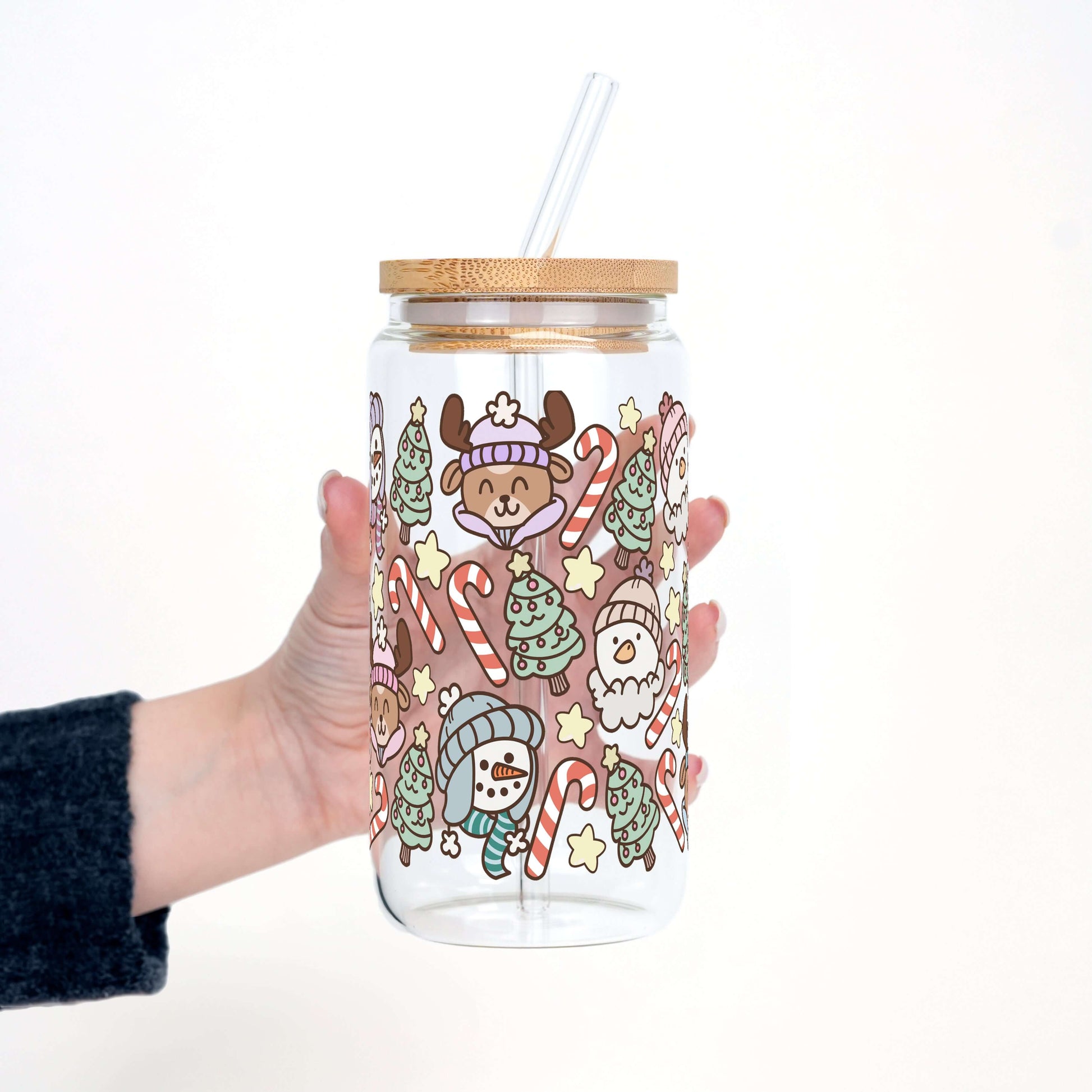 Christmas Cuties 16oz Glass Can Cup with Lid & Straw | Sip Sip Hooray