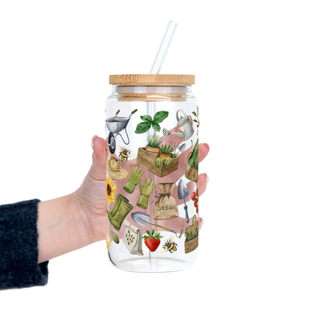 Garden Girl Glass Cup, Mug & Tumbler with Lid and Straw