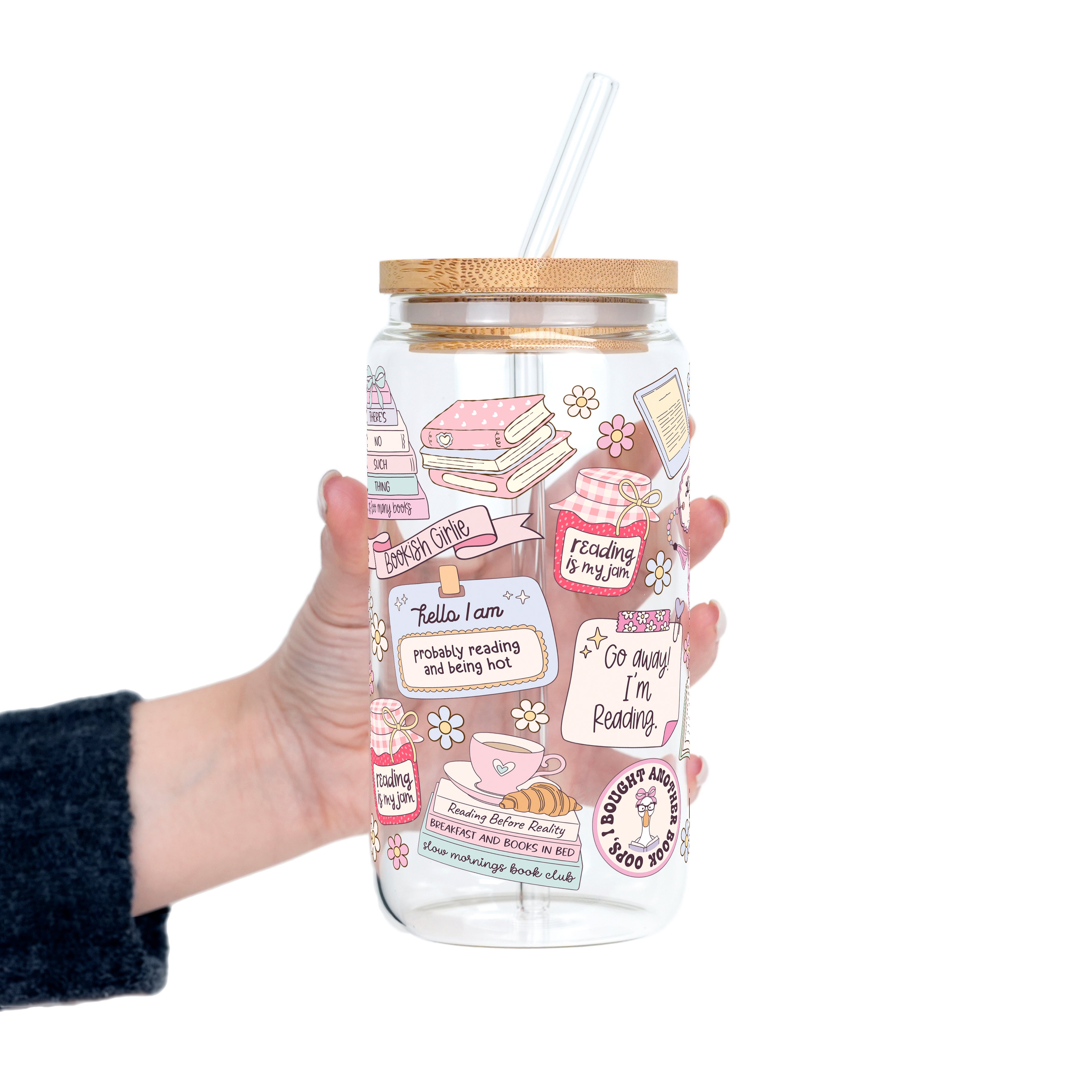 Bookish Girly Cup With Lid & Straw