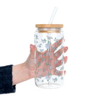 Minimalist Blue Flowers Glass Cup, Mug & Tumbler with Lid and Straw