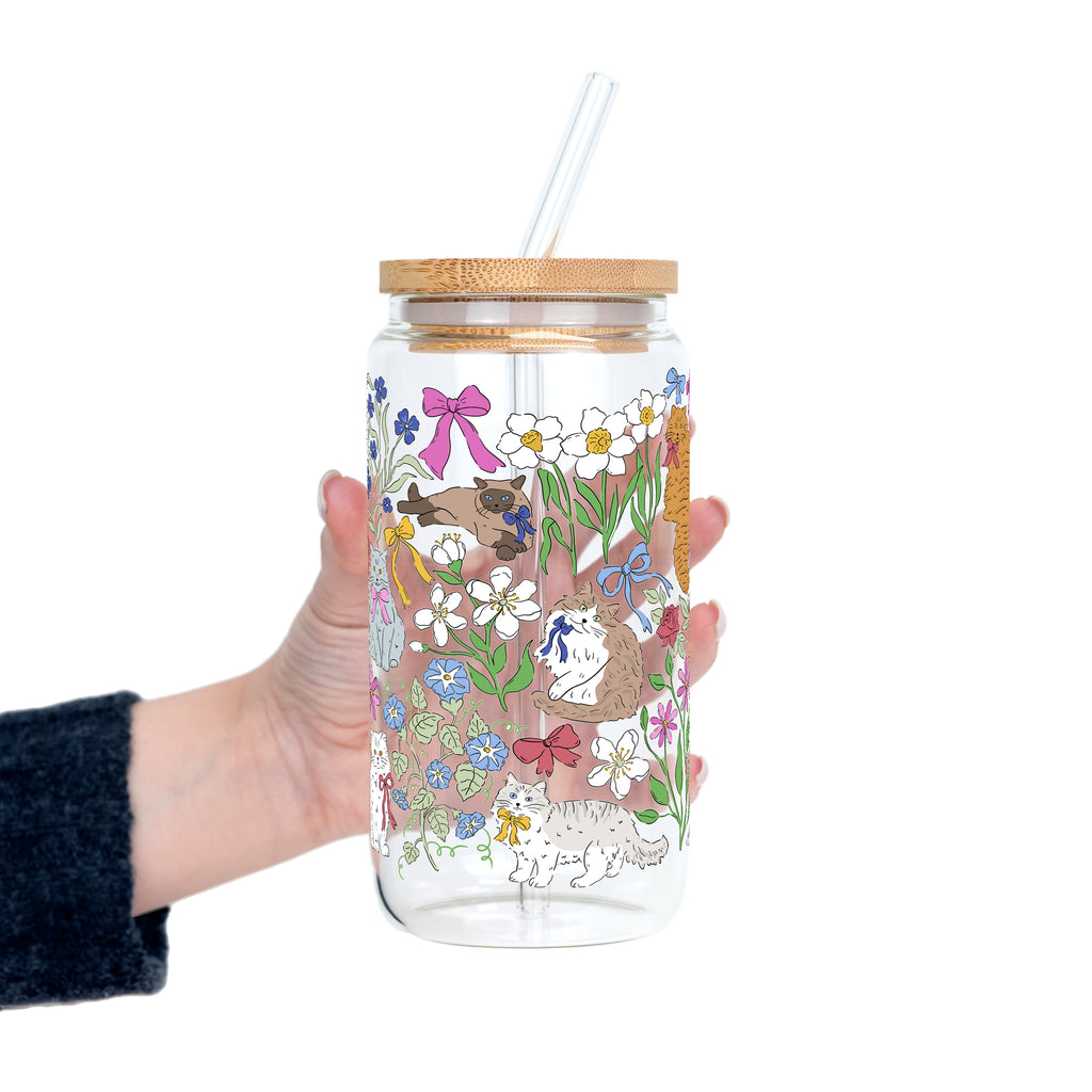 Grandma Core Cats Glass Cup, Mug & Tumbler with Lid and Straw