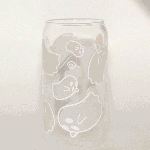 Color Changing Halloween Ghosts 16oz Glass Can With Lid and Straw