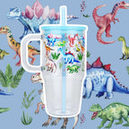 Colorful Dinosaurs 20oz Kids Tumbler with Handle, Lid & Straw from Sip Sip Hooray – Drinkware