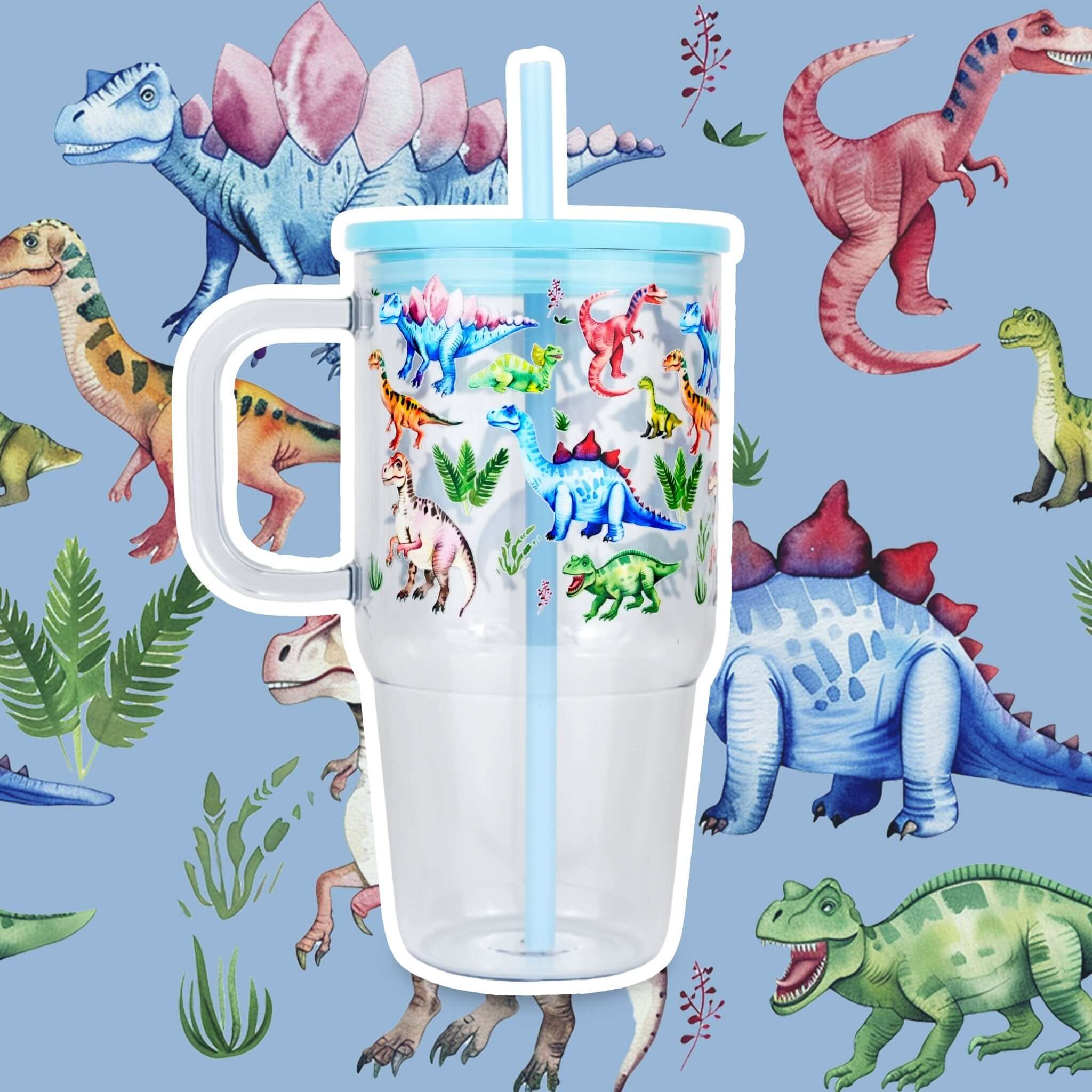 Colorful Dinosaurs 20oz Kids Tumbler with Handle, Lid & Straw from Sip Sip Hooray – Drinkware