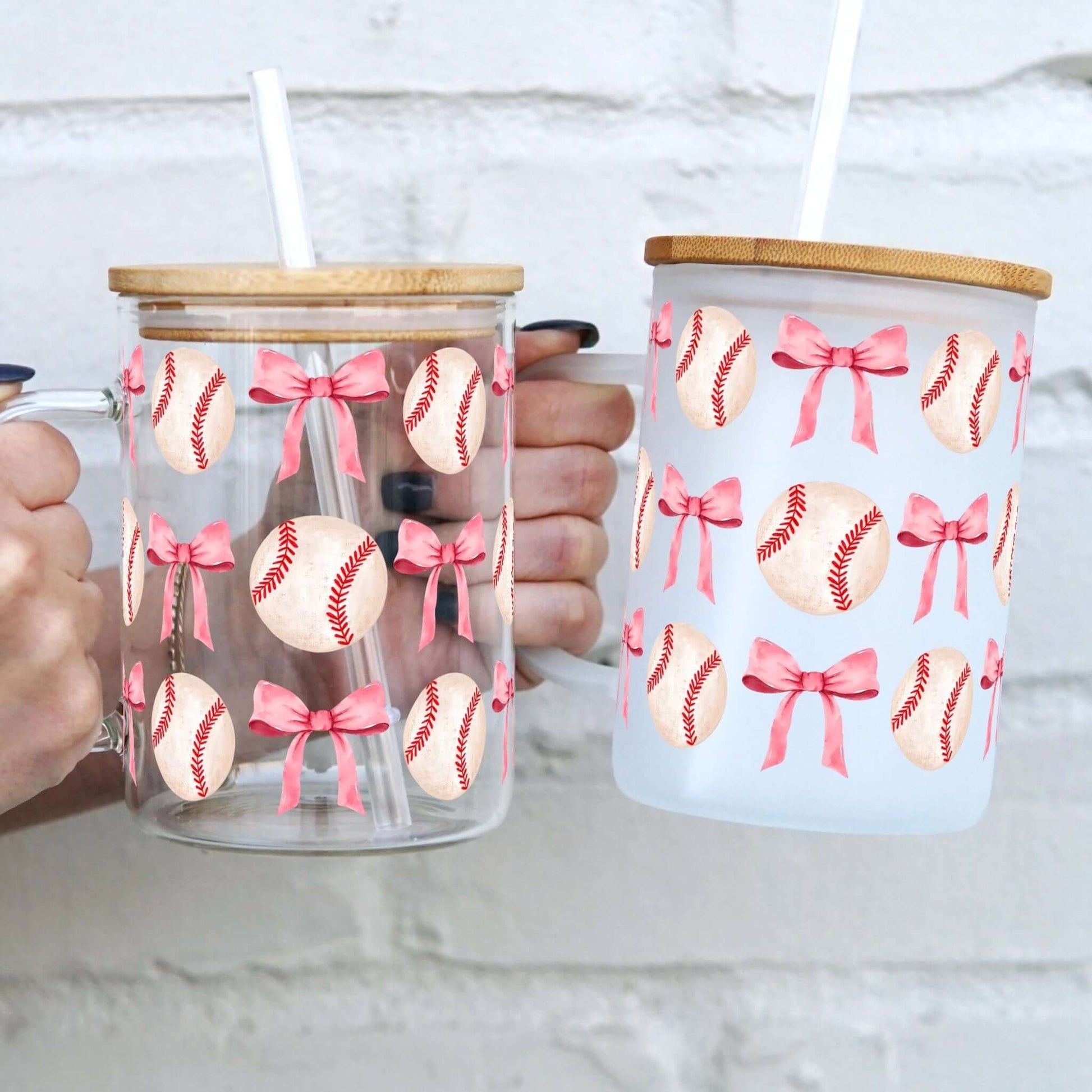 Coquette Baseball 17oz Glass Mug With Lid and Straw from Sip Sip Hooray – Drinkware