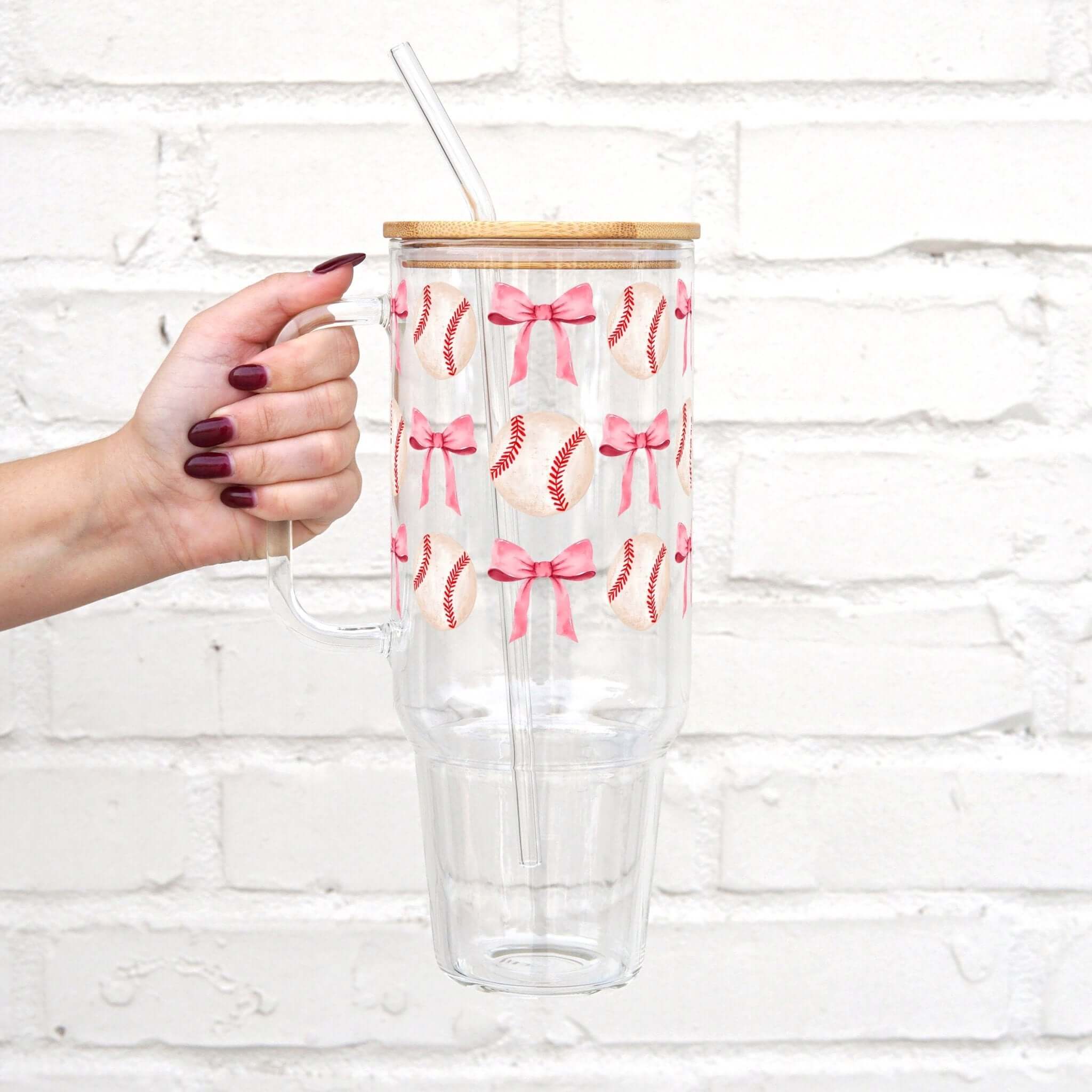 Coquette Baseball 40oz Glass or Plastic Tumbler With Lid and Straw from Sip Sip Hooray – Tumblers