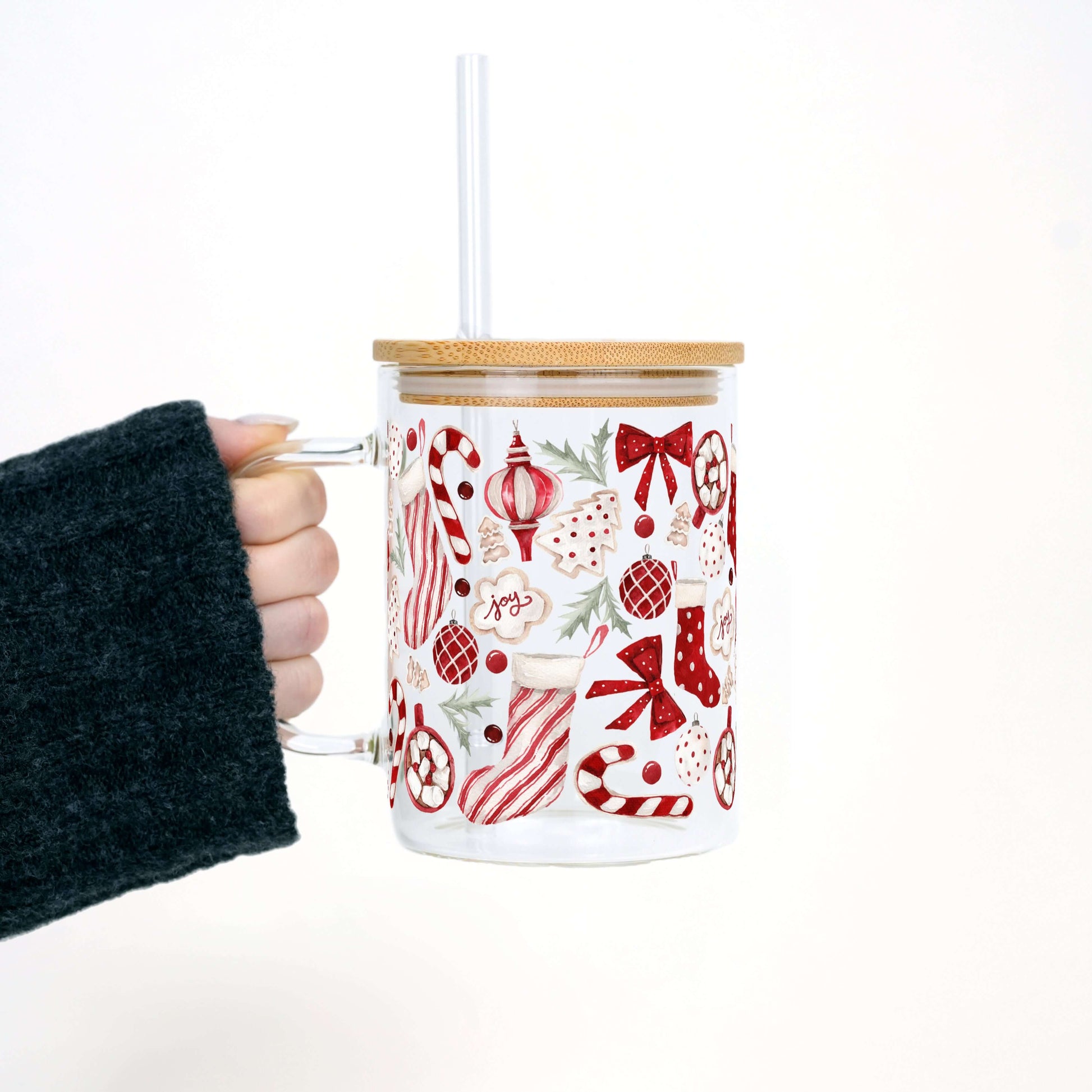 Cozy Christmas Things 17oz Glass Mug With Lid and Straw from Sip Sip Hooray – Mugs