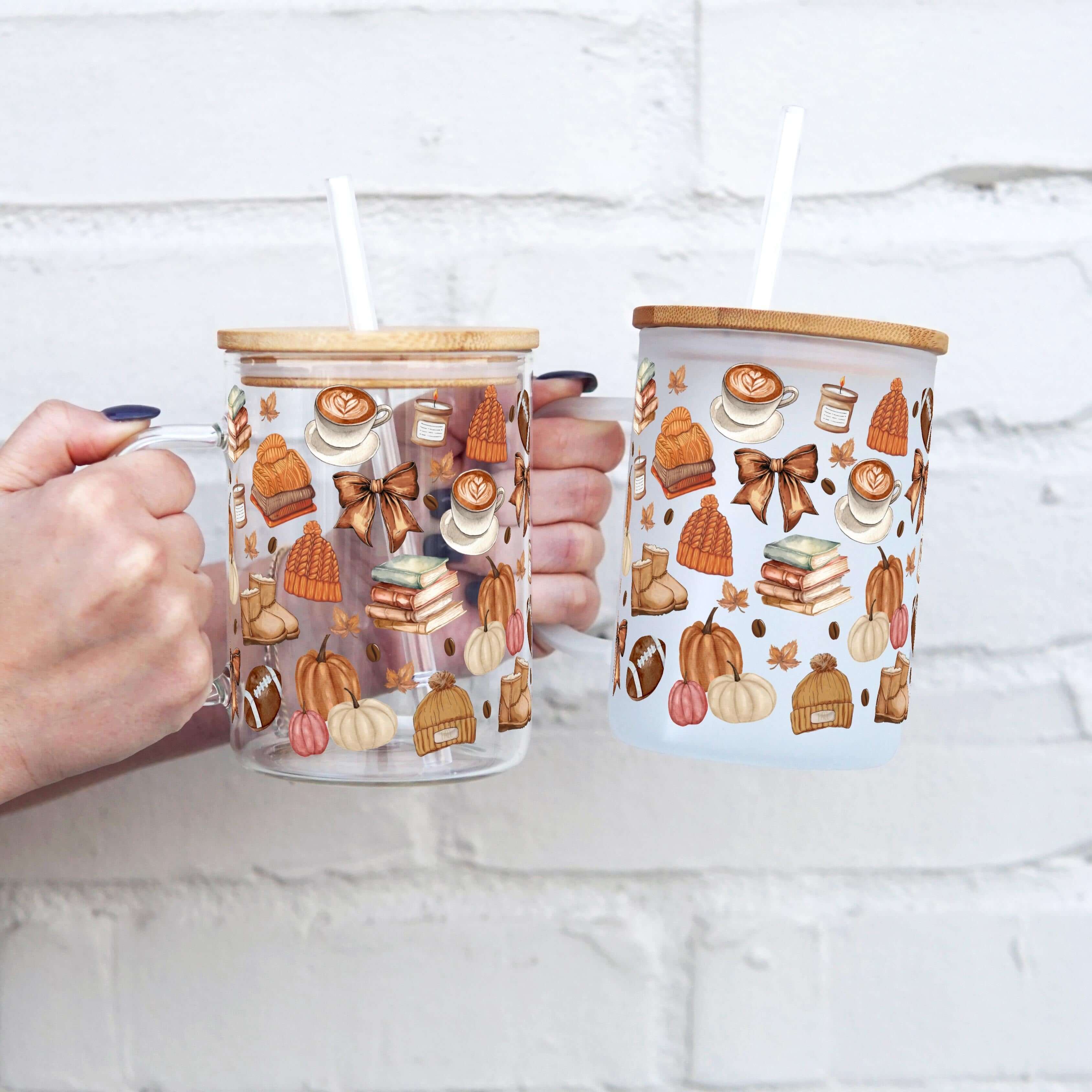 Cozy Fall Things 17oz Glass Mug With Lid and Straw | Sip Sip Hooray