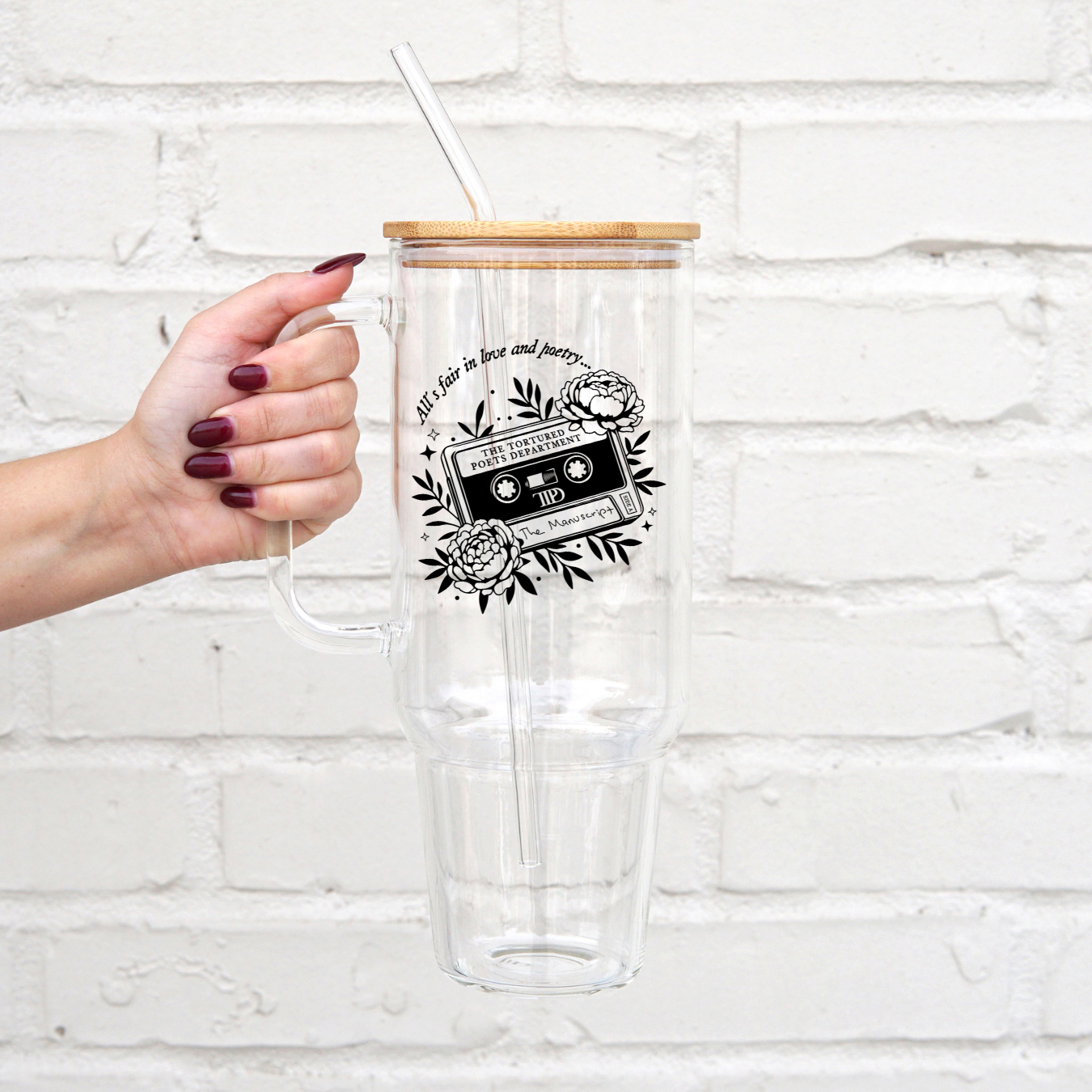 Poets Department 40oz Glass Tumbler With Lid and Straw