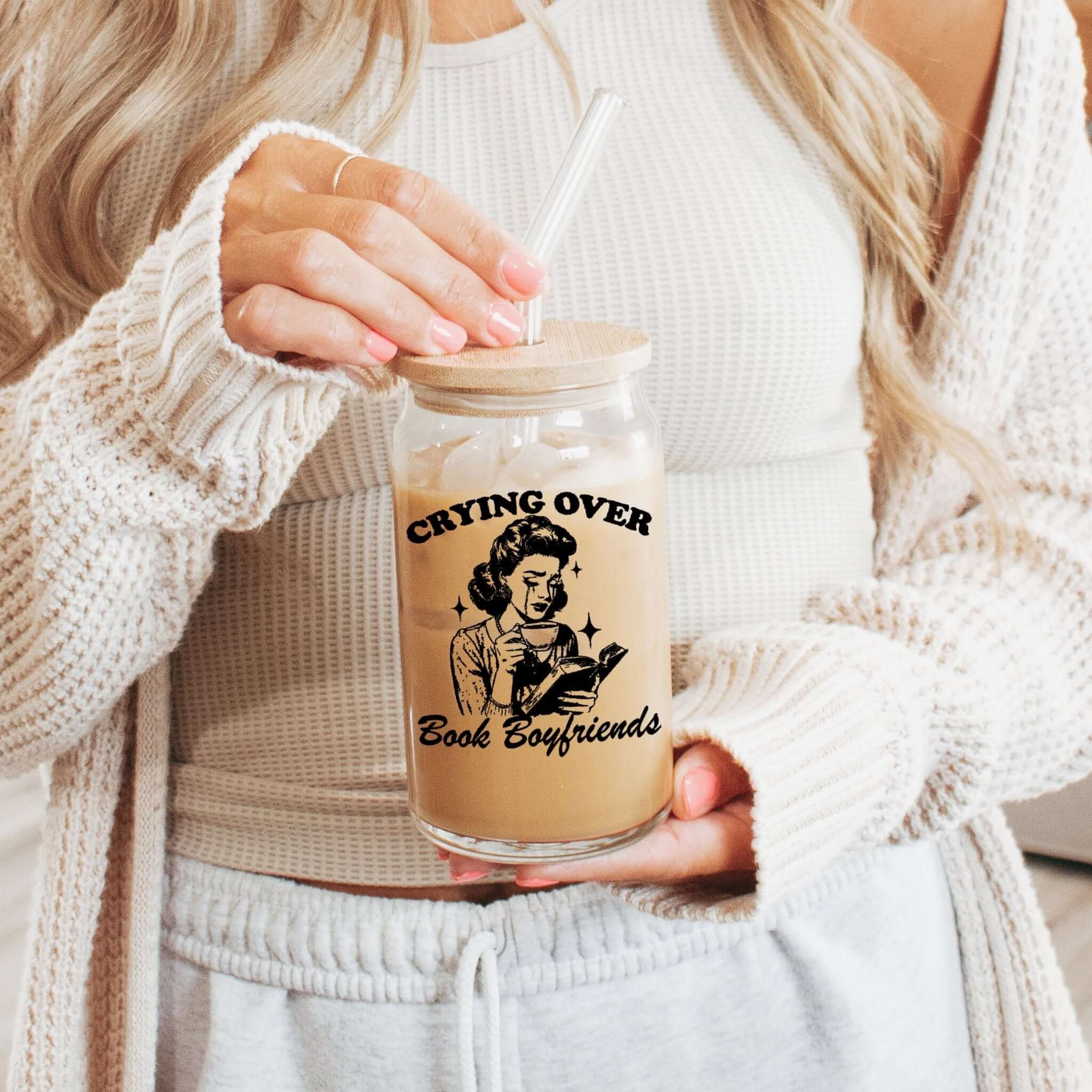 Crying Over Book Boyfriend Cup With Lid and Straw