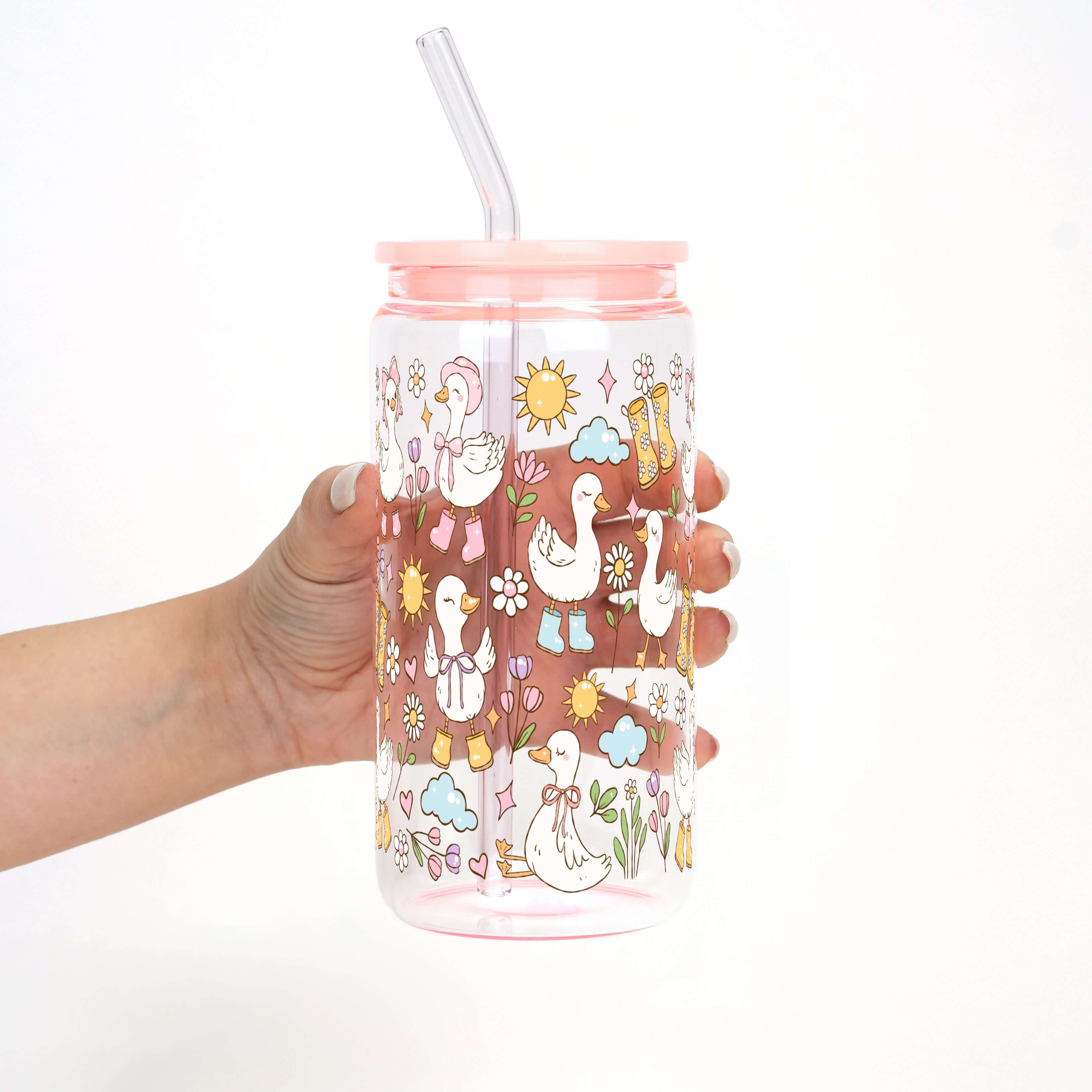 Cutie Cottage-Core Spring Goose Cup With Lid and Straw