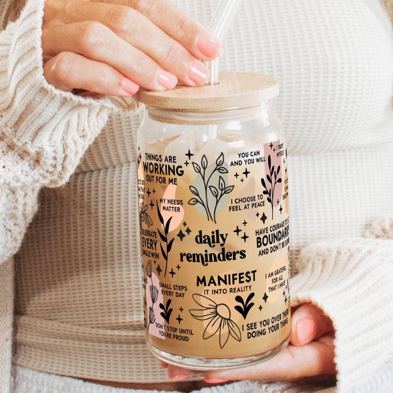 Daily Reminders Manifestation Cup with Lid and Straw from Sip Sip Hooray – Tumblers