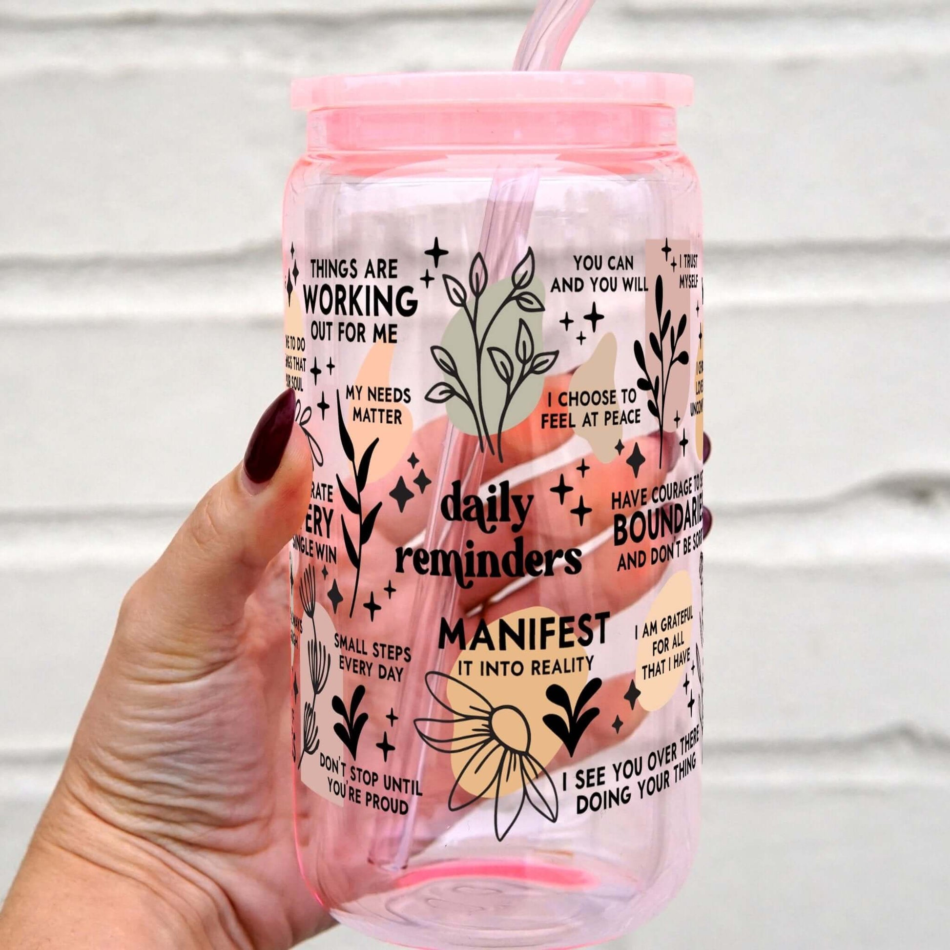 Daily Reminders Manifestation Cup with Lid and Straw from Sip Sip Hooray – Tumblers