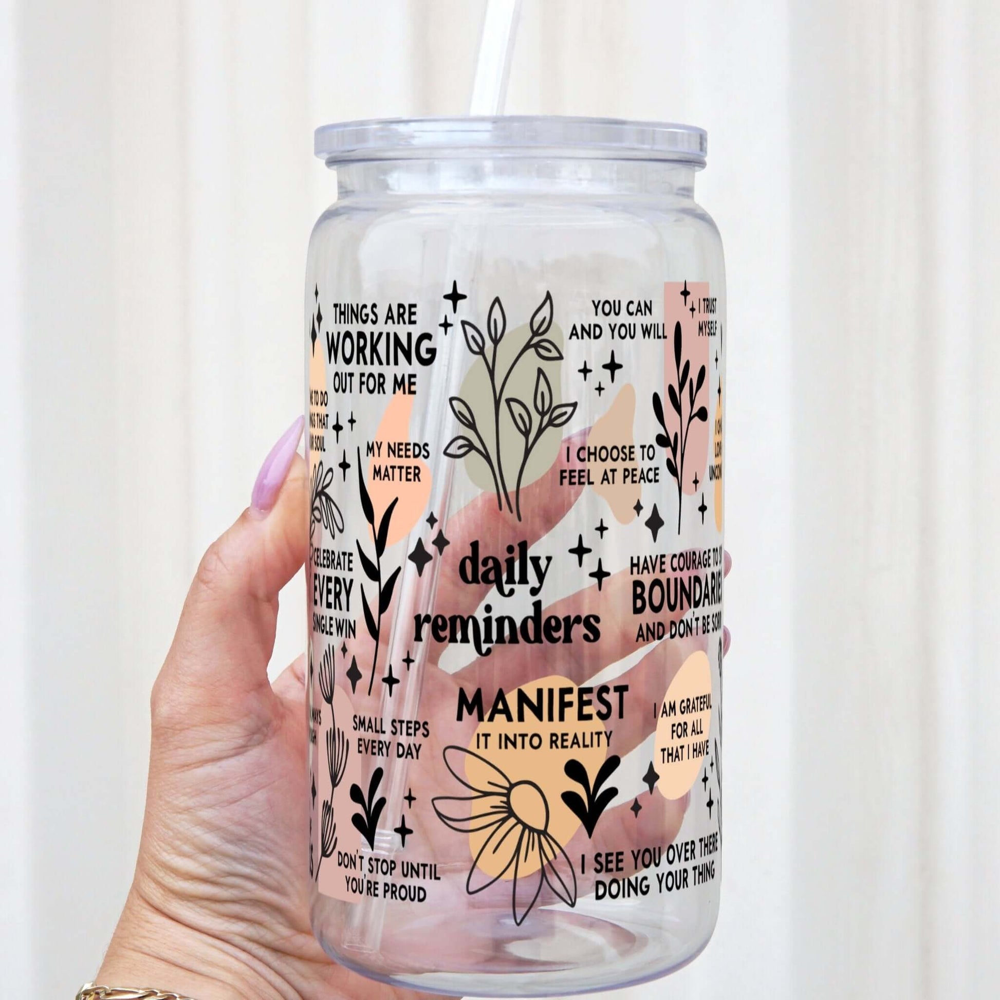 Daily Reminders Manifestation Cup with Lid and Straw from Sip Sip Hooray – Tumblers