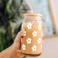 Cute Daisy 16oz Glass Can Cup With Lid and Straw