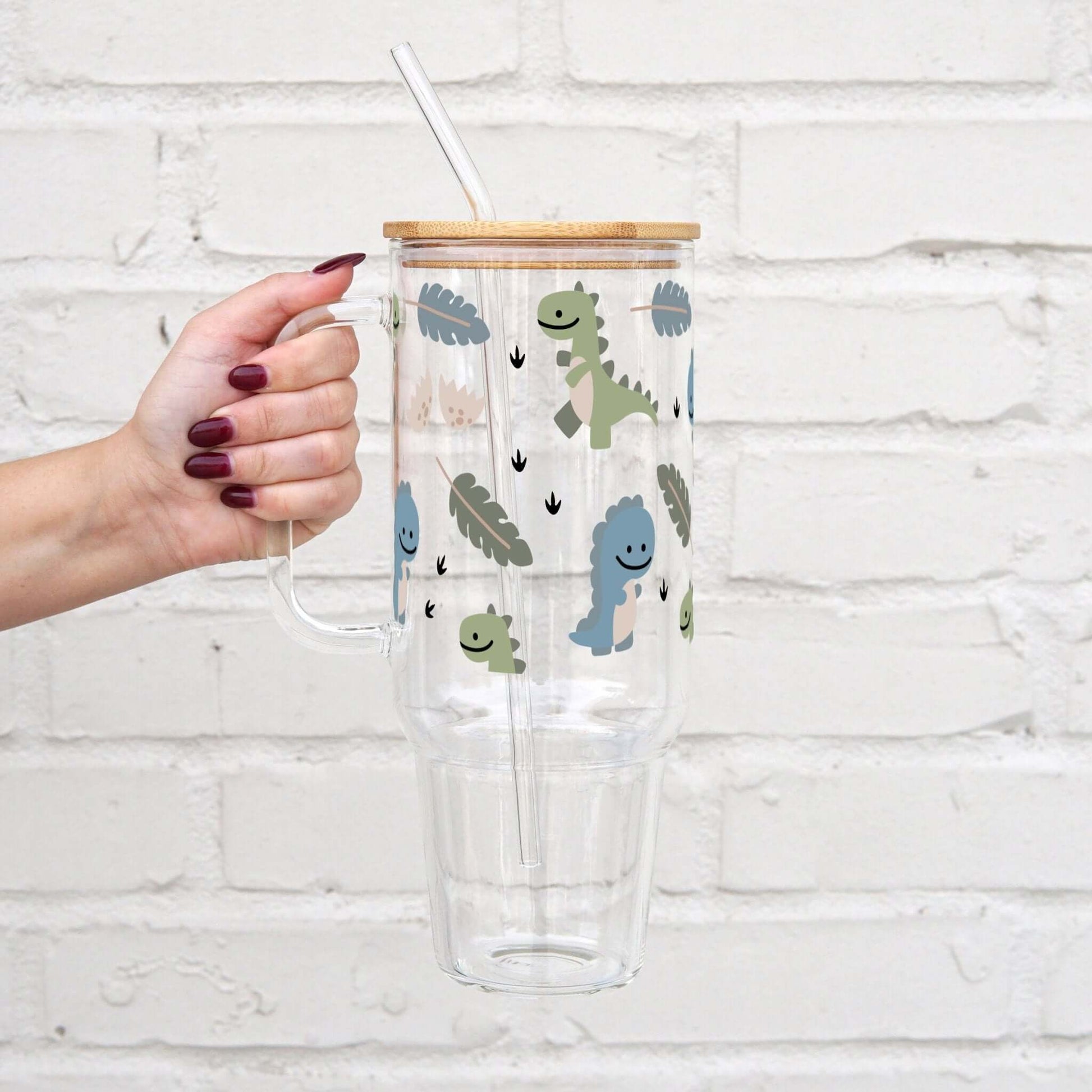 Dino 40oz Glass Tumbler With Lid and Straw from Sip Sip Hooray – Drinkware