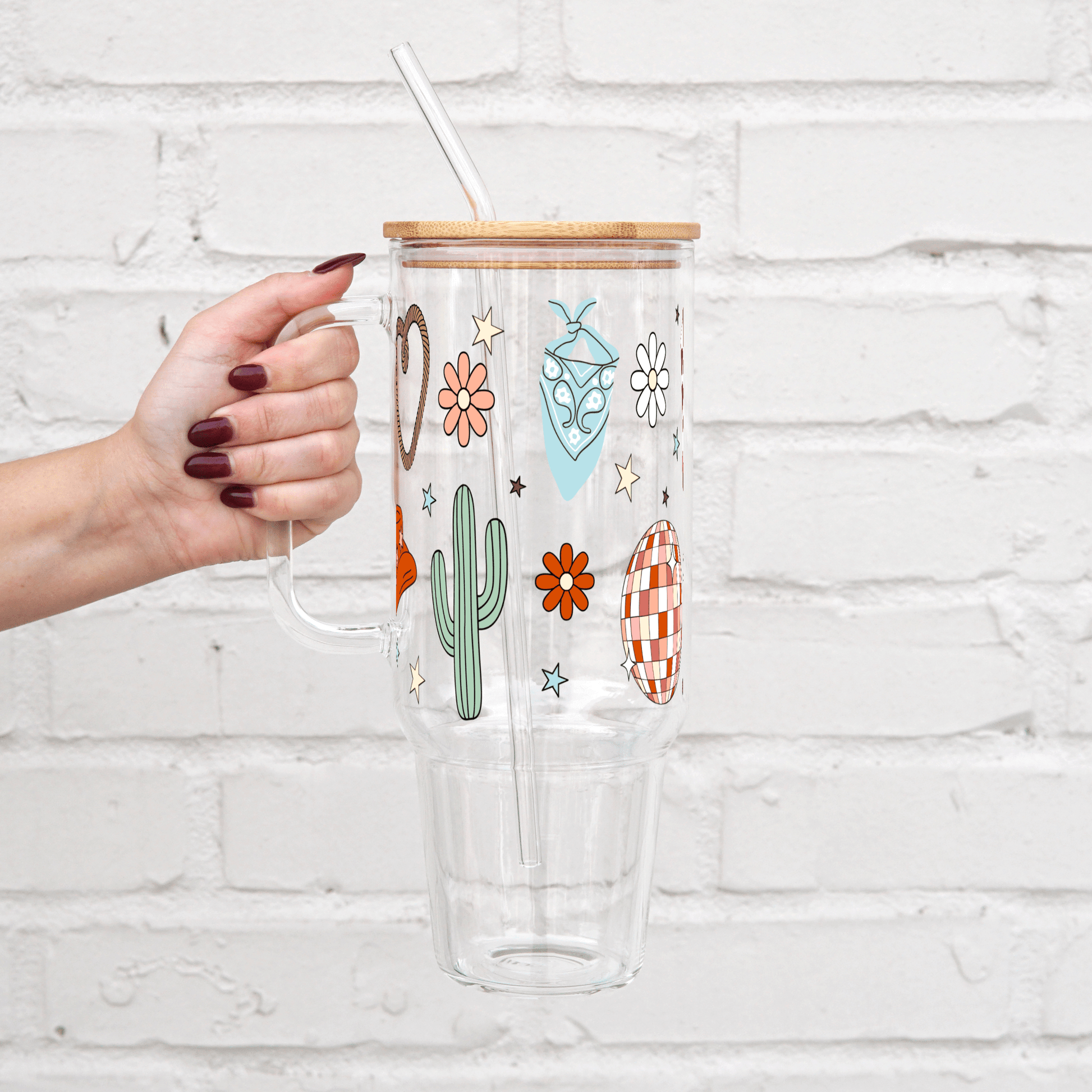 Disco Cowgirl 40oz Glass Tumbler with Lid and Straw from Sip Sip Hooray – Tumblers