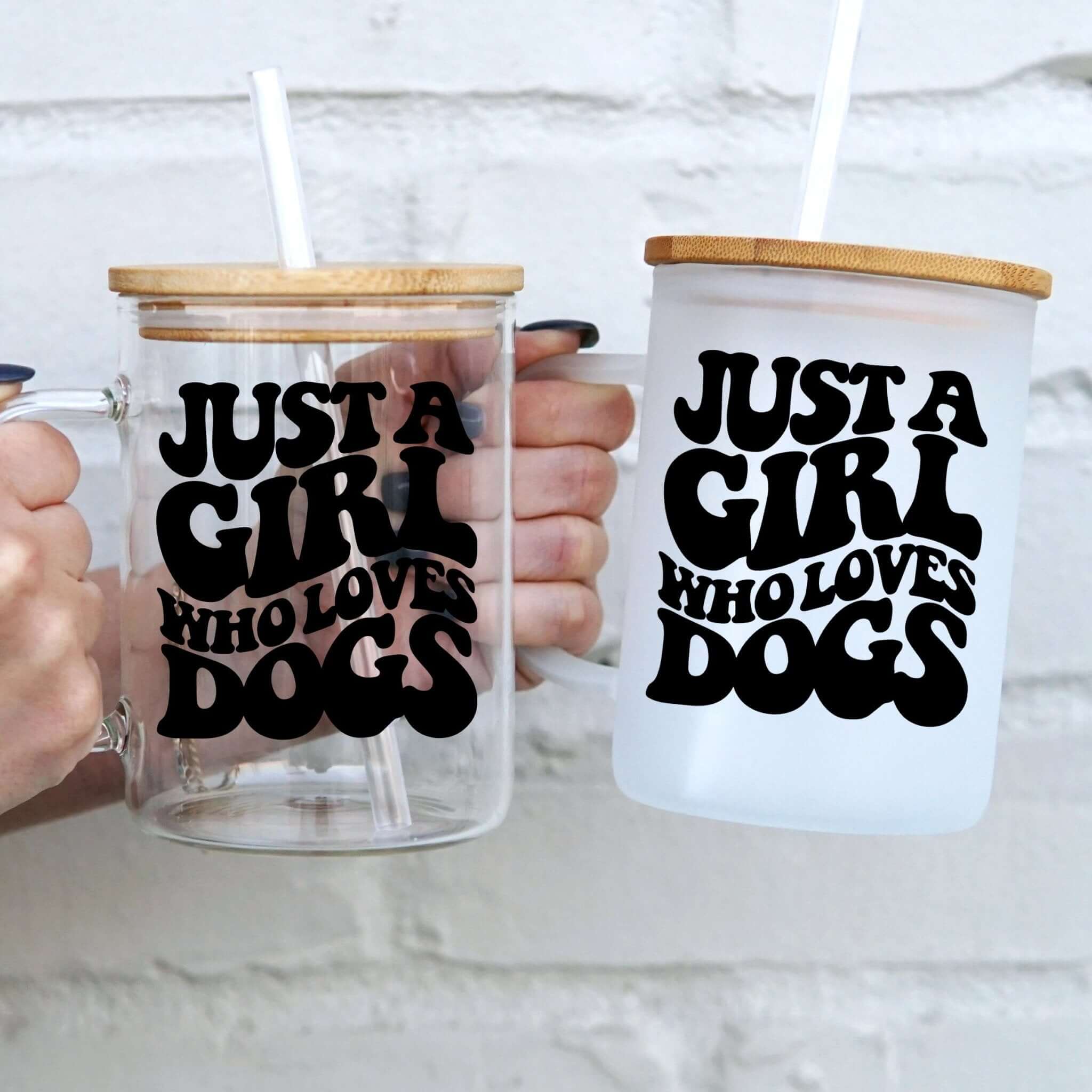 Dog Mom 17oz Glass Mug With Lid and Straw