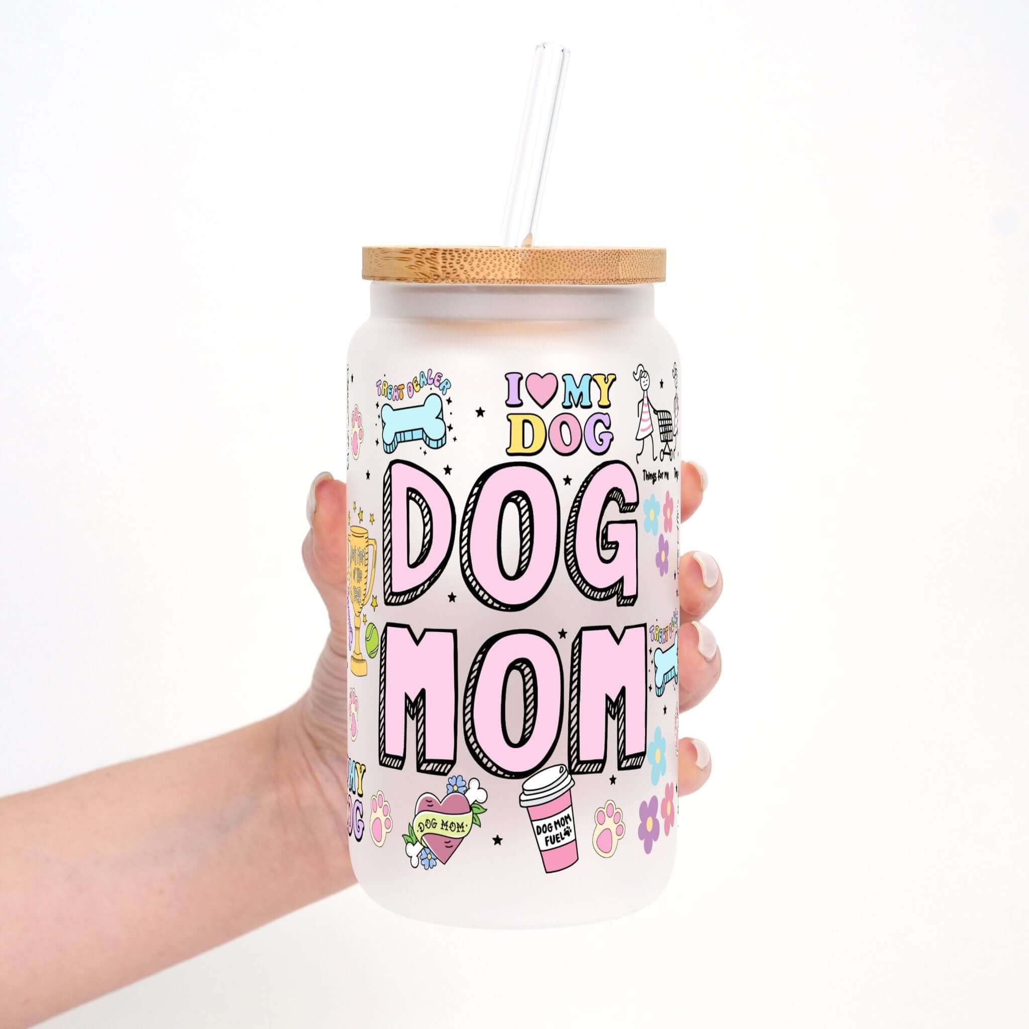 Dog Mom Doodles Cup With Lid and Straw