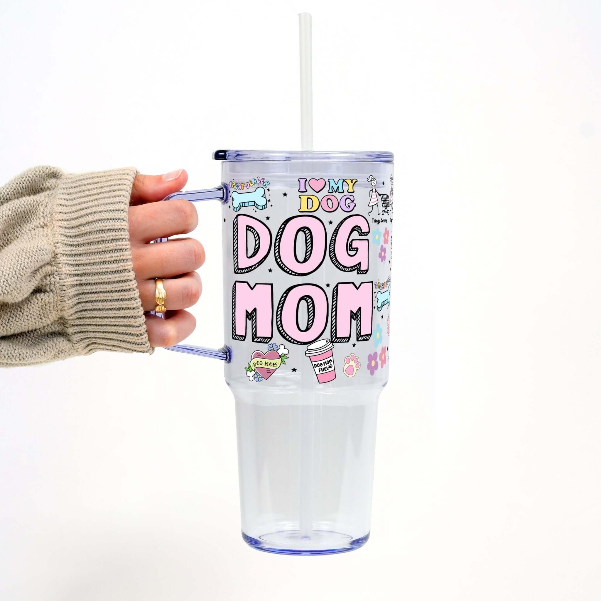 Dog Mom Doodles Tumbler With Lid and Straw