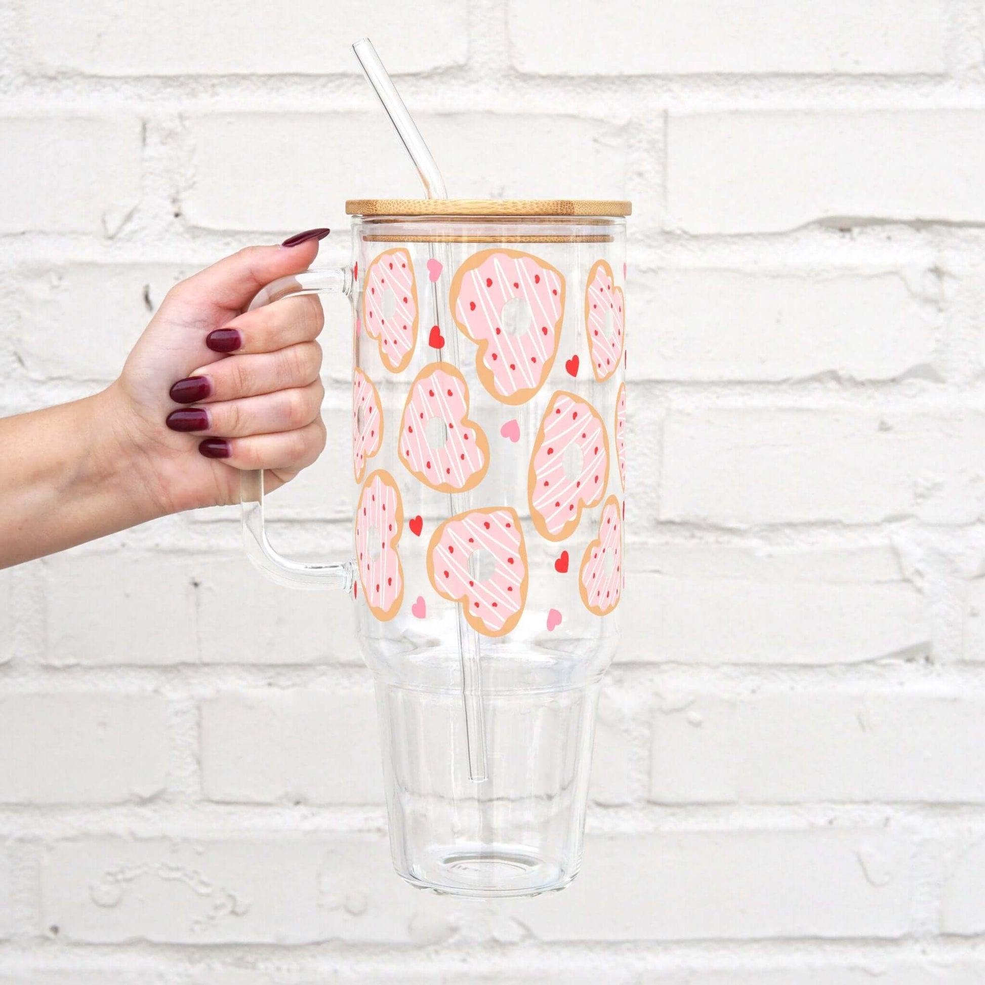Donut Hearts 40oz Glass or Plastic Tumbler With Lid and Straw from Sip Sip Hooray – Tumblers