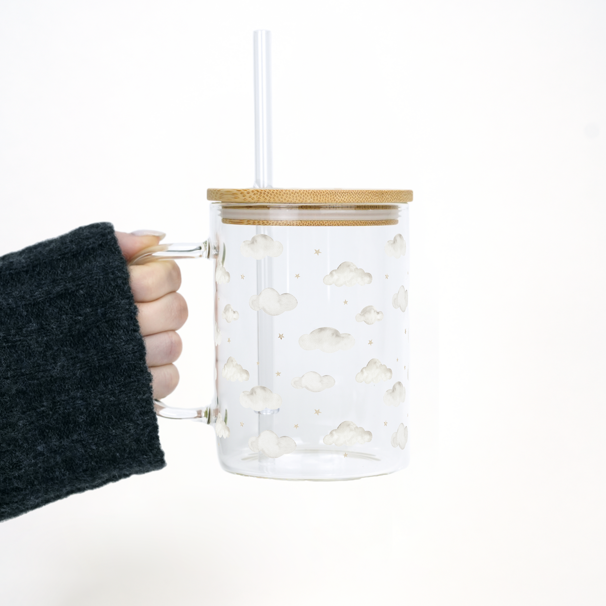 Dreamy Clouds 17oz Glass Mug With Lid and Straw from Sip Sip Hooray – Mugs