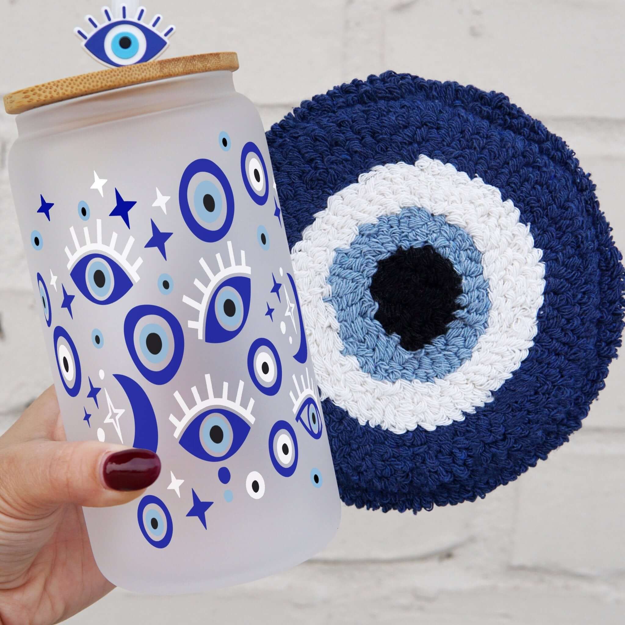 Evil Eye Cup with Lid and Straw