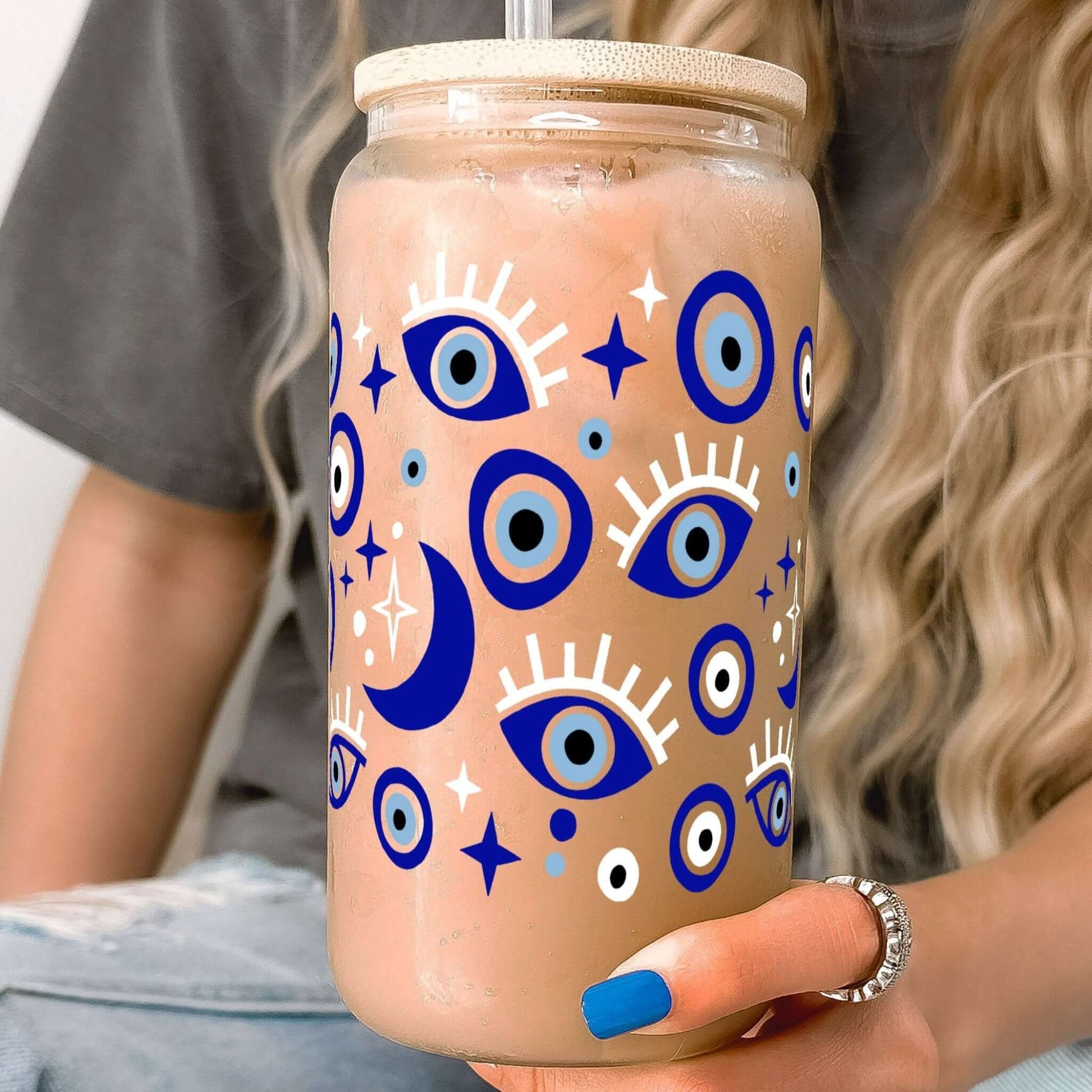 Evil Eye Cup with Lid and Straw from Sip Sip Hooray – Tumblers