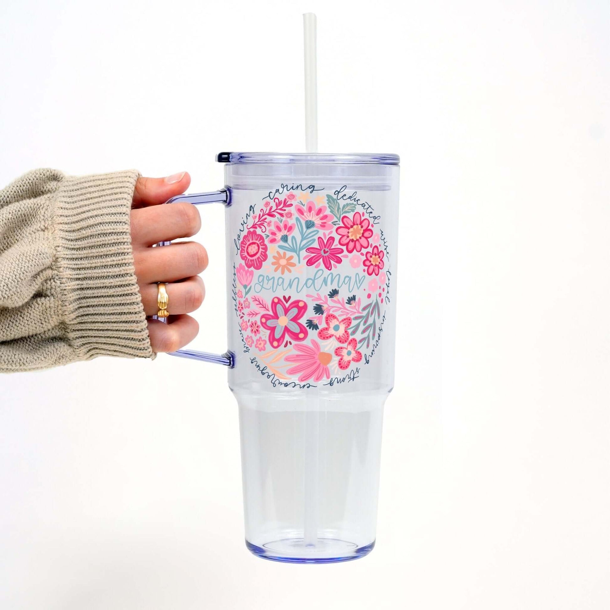 Floral Grandma 40oz Tumbler With Handle Lid and Straw from Sip Sip Hooray – Drinkware