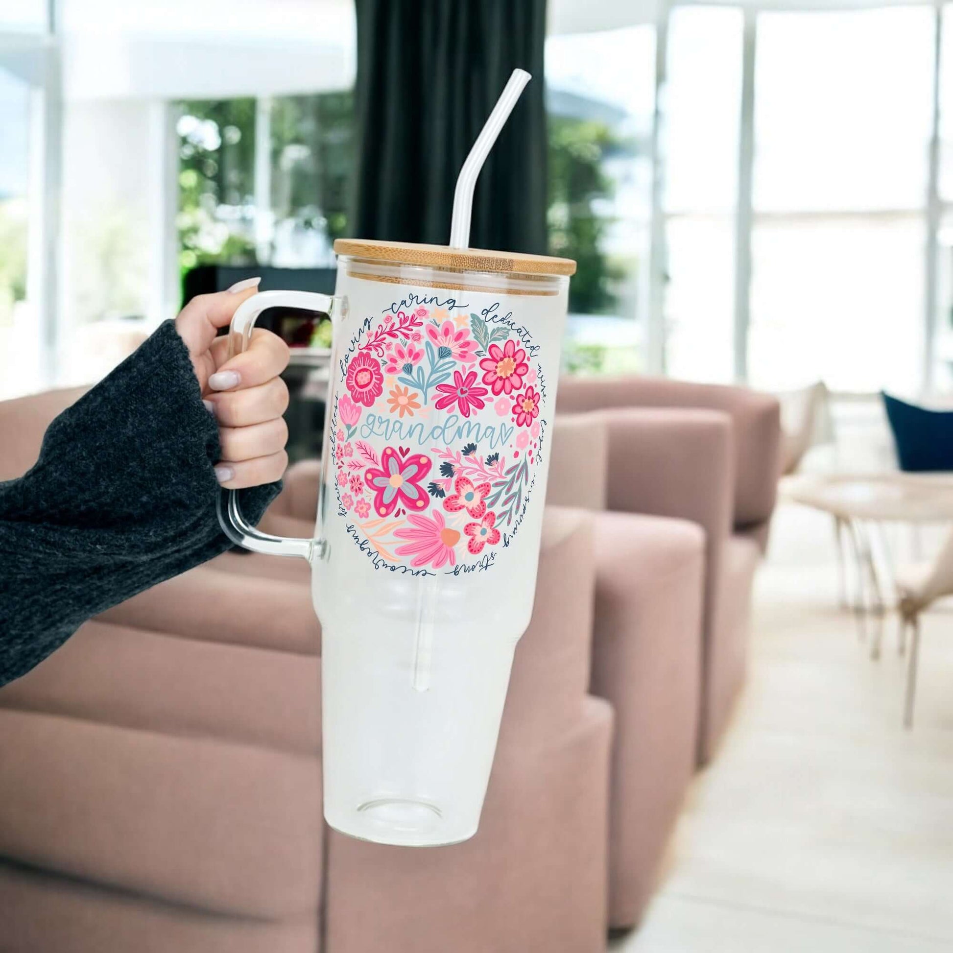 Floral Grandma 40oz Tumbler With Handle Lid and Straw from Sip Sip Hooray – Drinkware