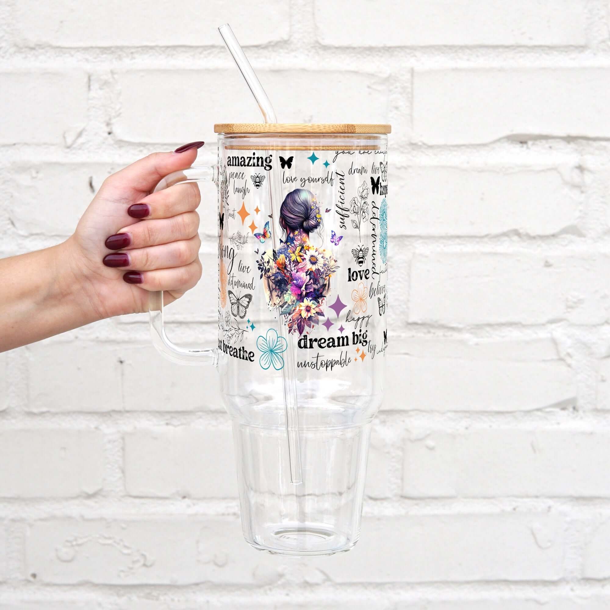 Flower Affirmation Tumbler with Lid and Straw