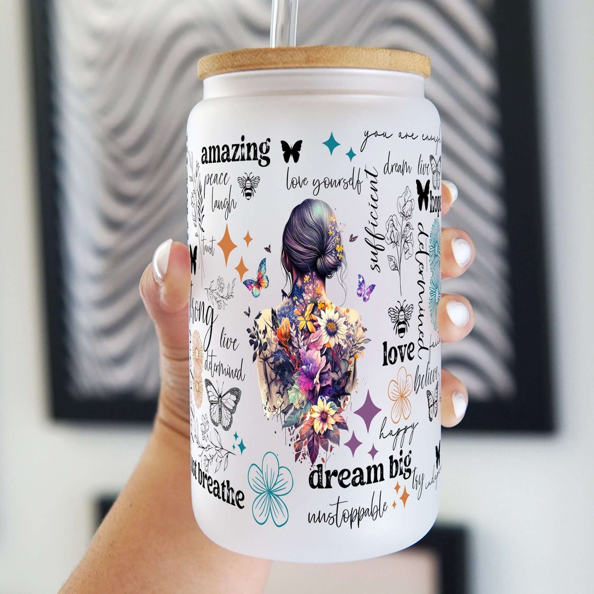 Flower Affirmations Cup With Lid and Straw from Sip Sip Hooray – Drinkware
