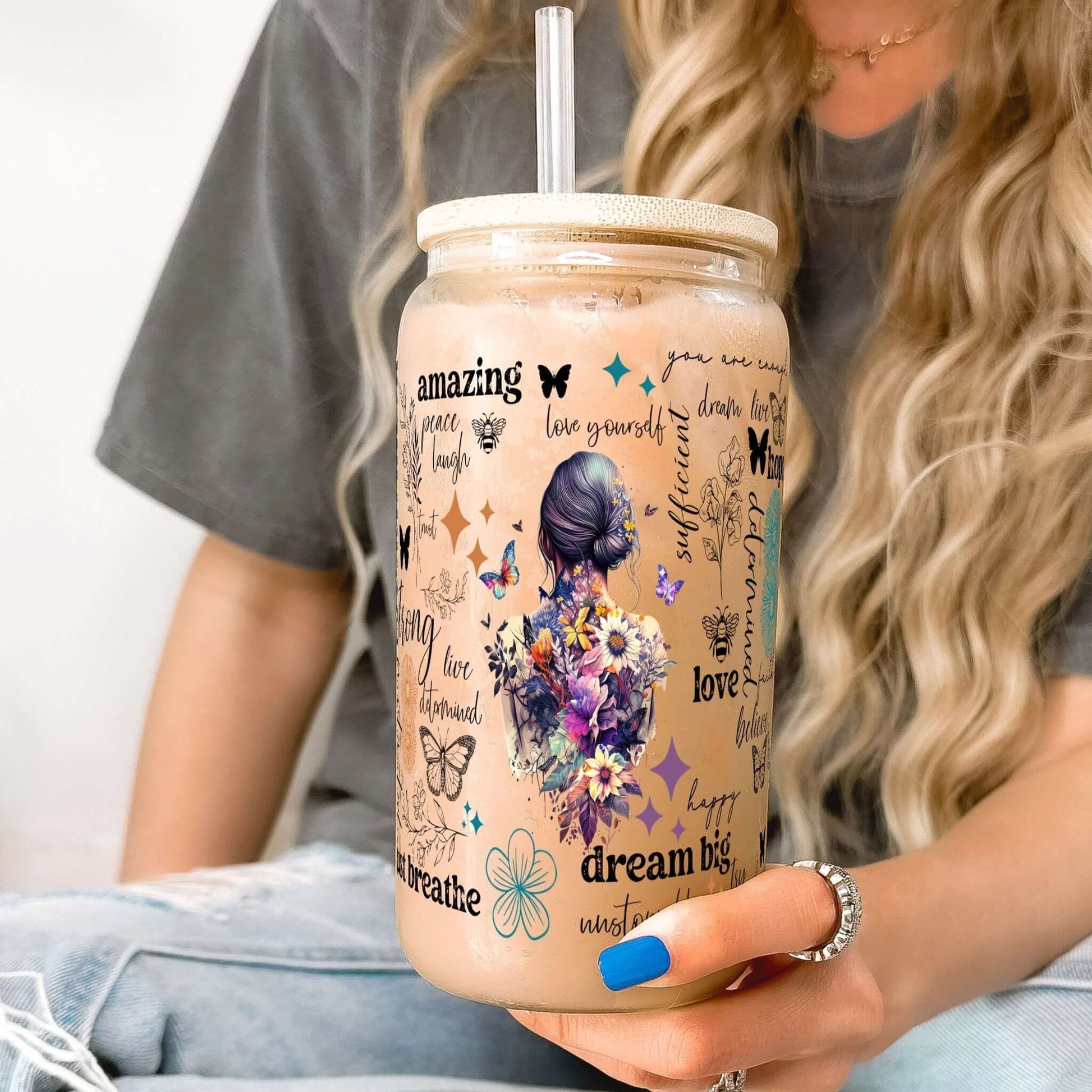 Flower Affirmations Cup With Lid and Straw from Sip Sip Hooray – Drinkware