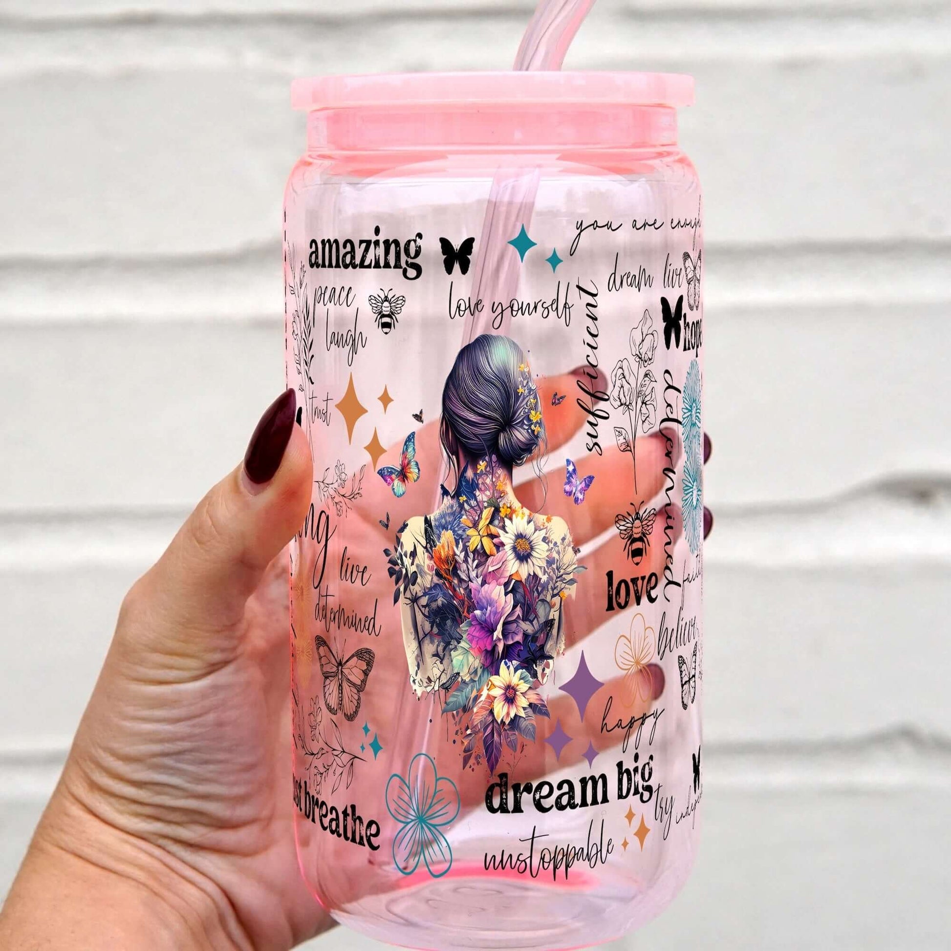 Flower Affirmations Cup With Lid and Straw from Sip Sip Hooray – Drinkware