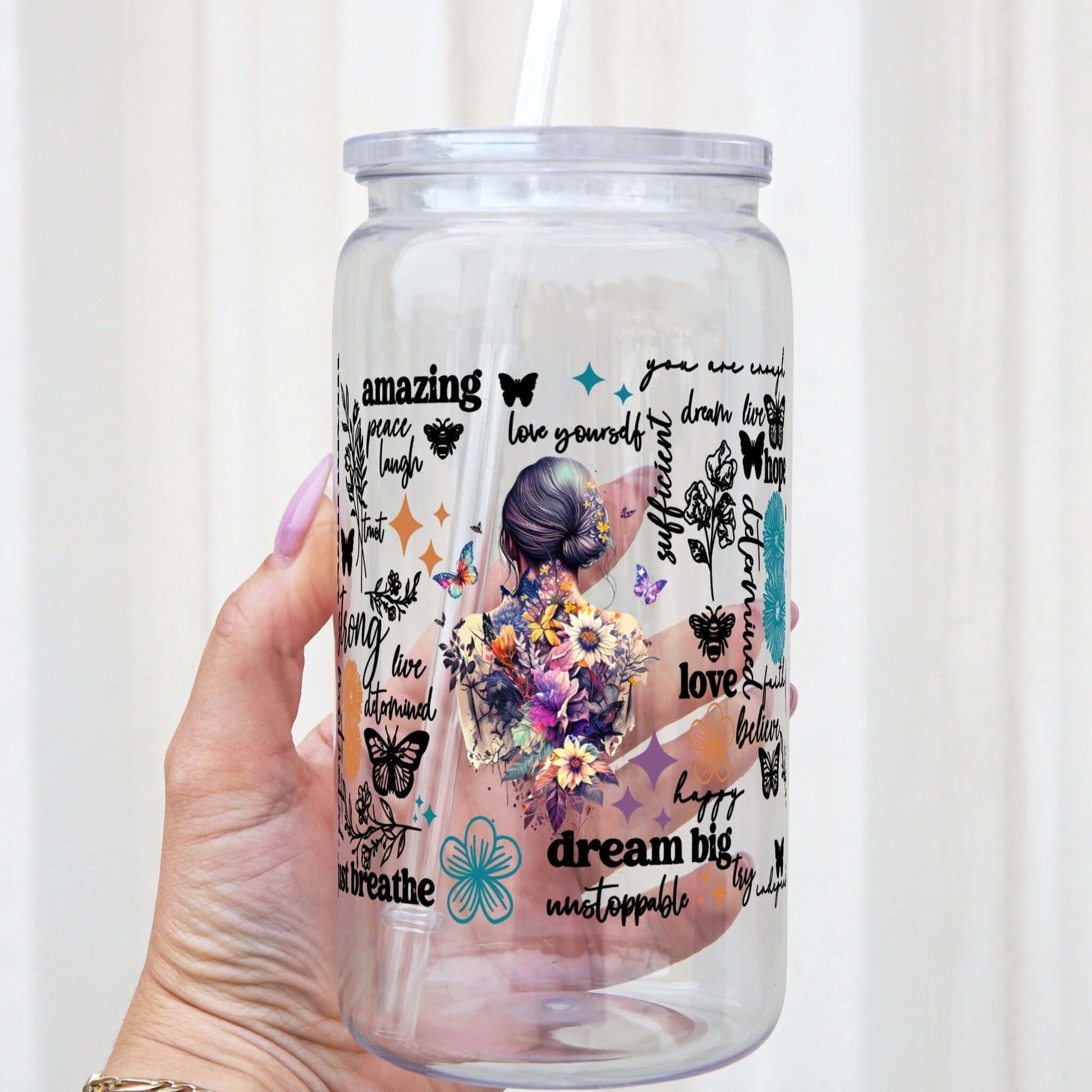Flower Affirmations Cup With Lid and Straw from Sip Sip Hooray – Drinkware