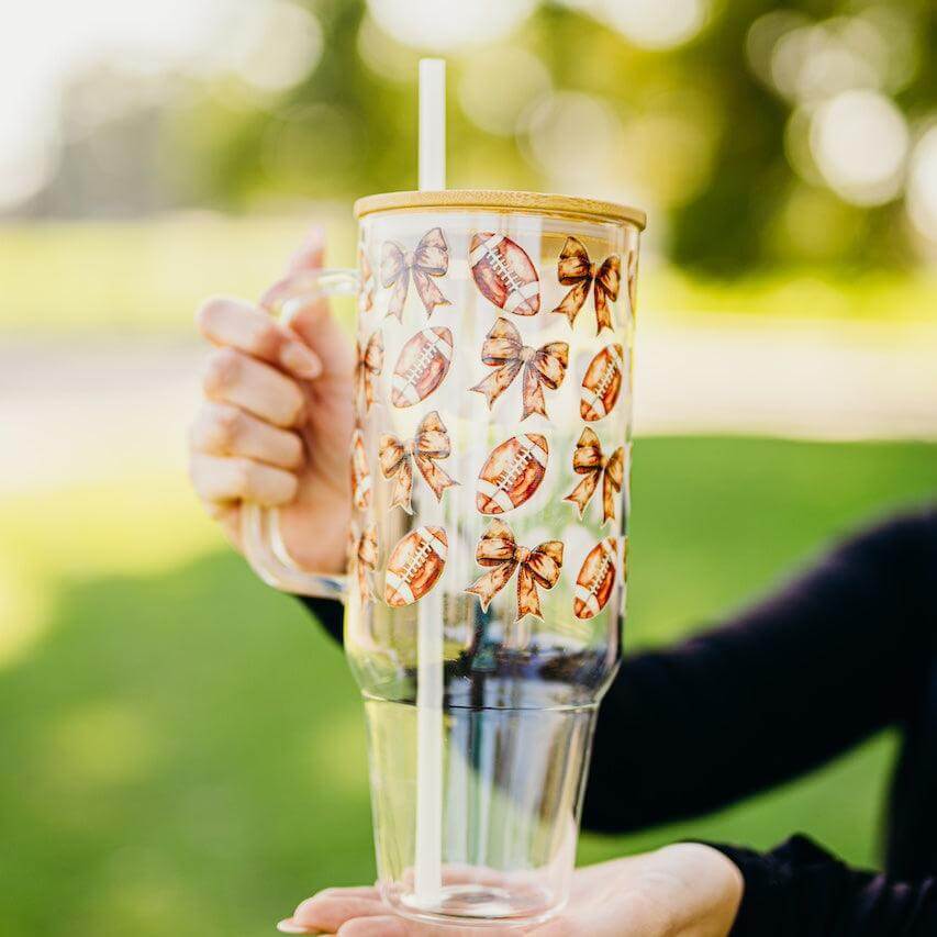 Footballs + Bows Tumbler With Lid and Straw