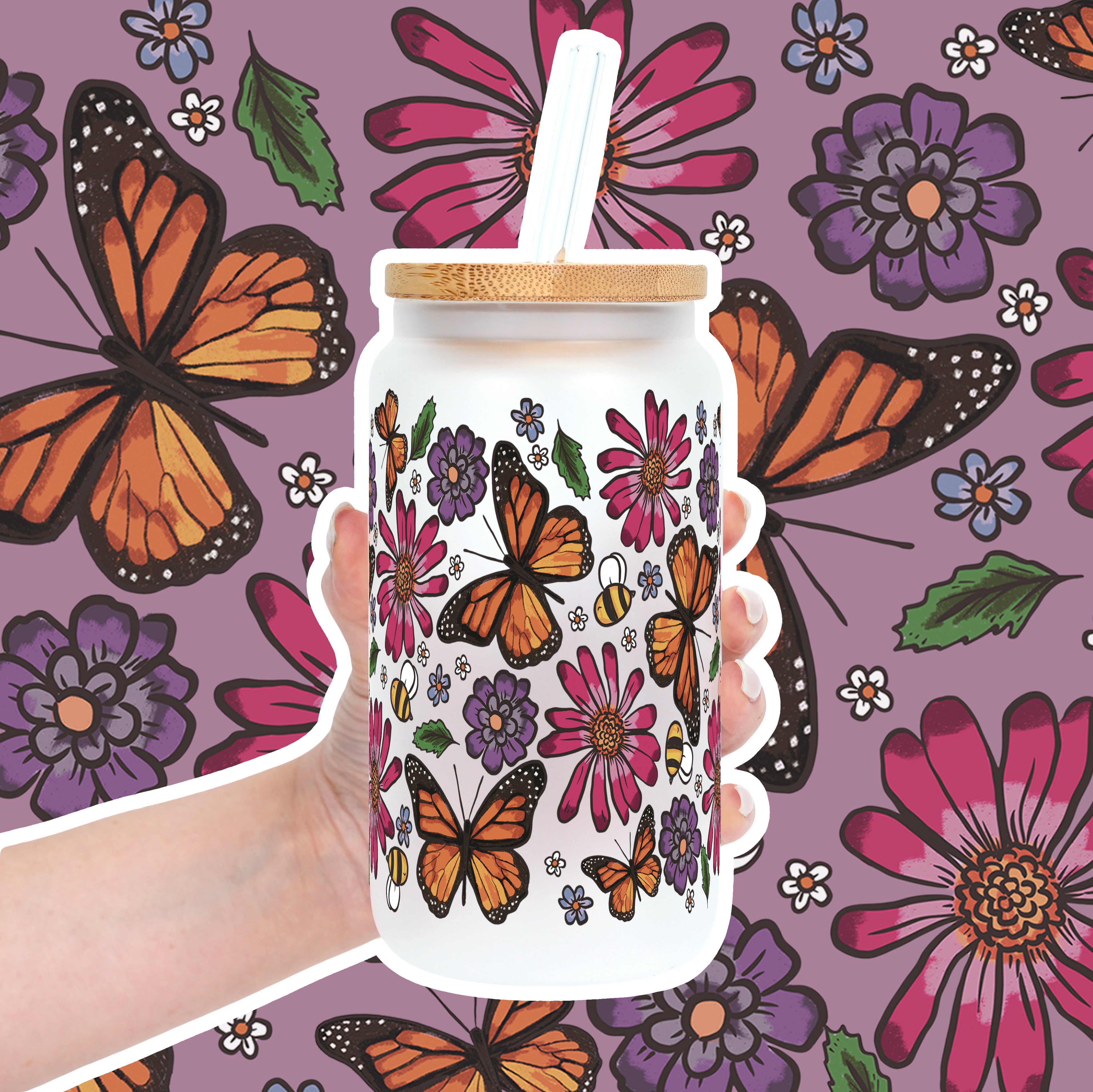 Butterfly Garden Cup with Lid and Straw