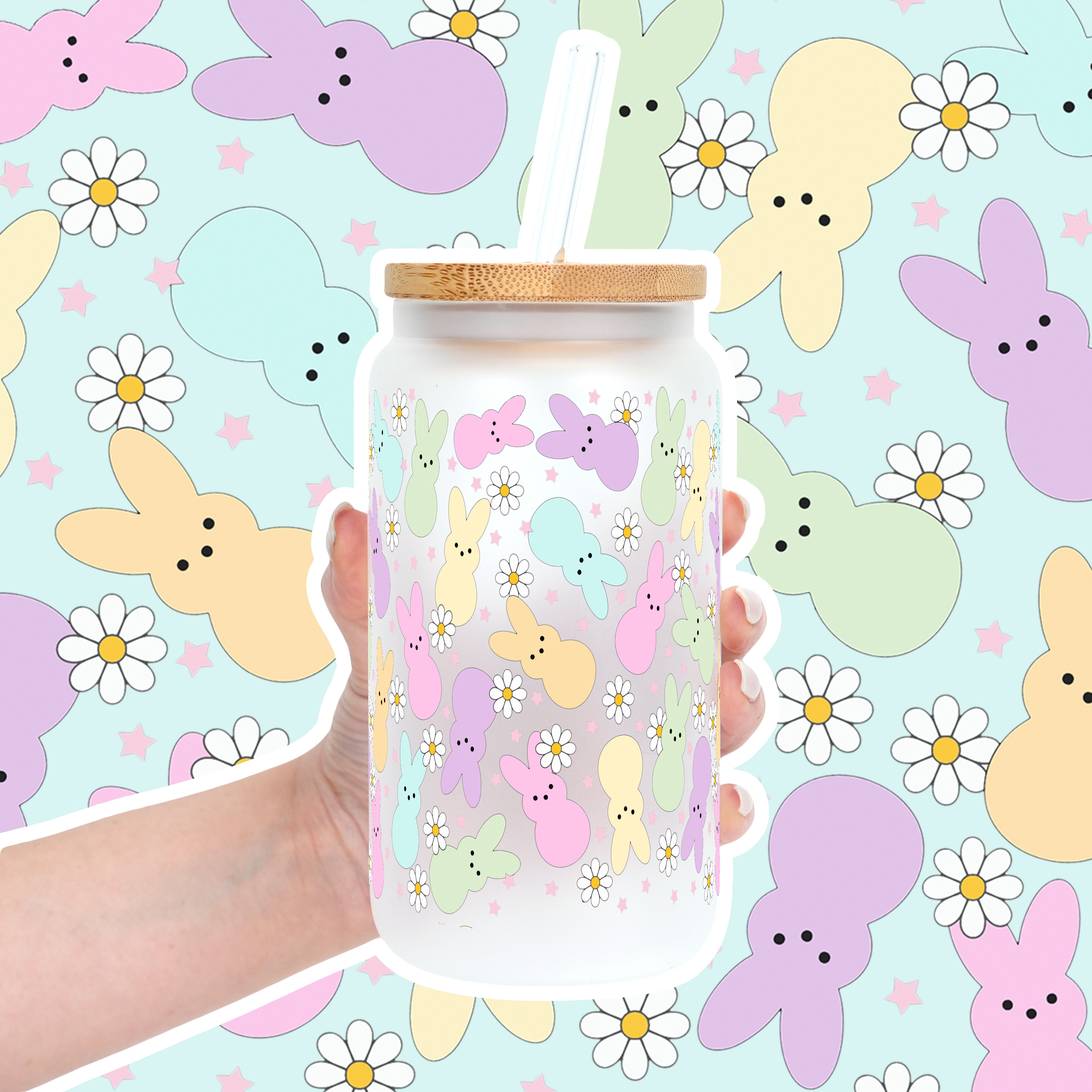 Pastel Bunny Cup with Lid and Straw