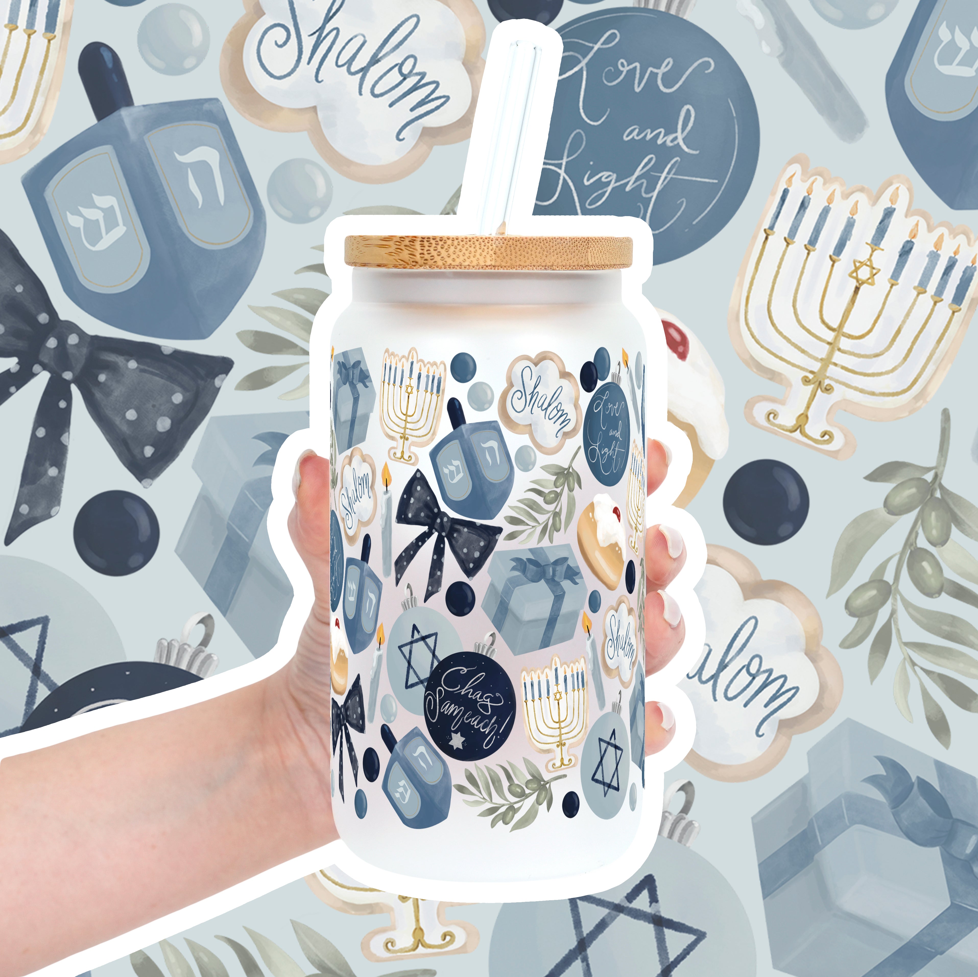 Cozy Hanukkah Cup With Lid and Straw