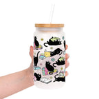 Black Cats on Books Glass Cup, Mug & Tumbler with Lid and Straw