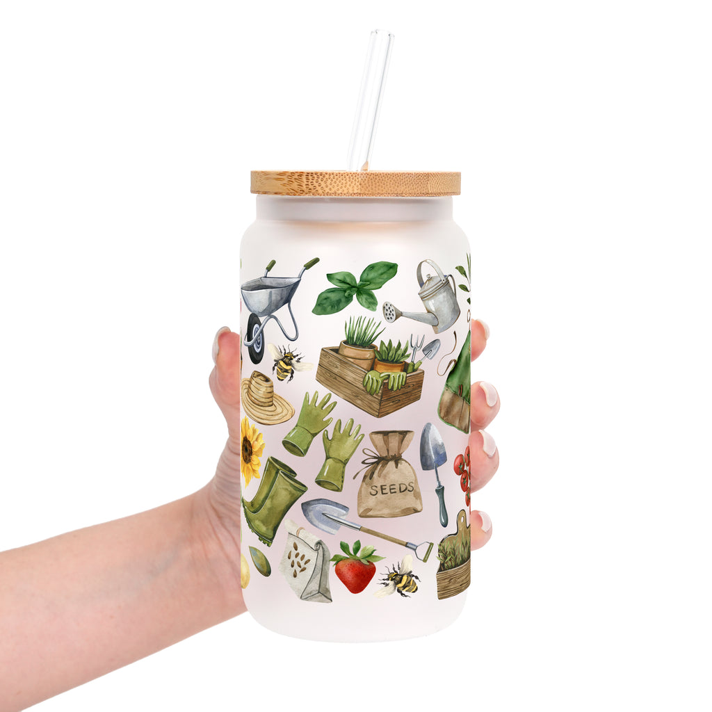 Garden Girl Glass Cup, Mug & Tumbler with Lid and Straw