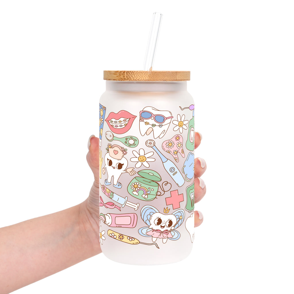 Groovy Dental Glass Cup, Mug & Tumbler with Lid and Straw