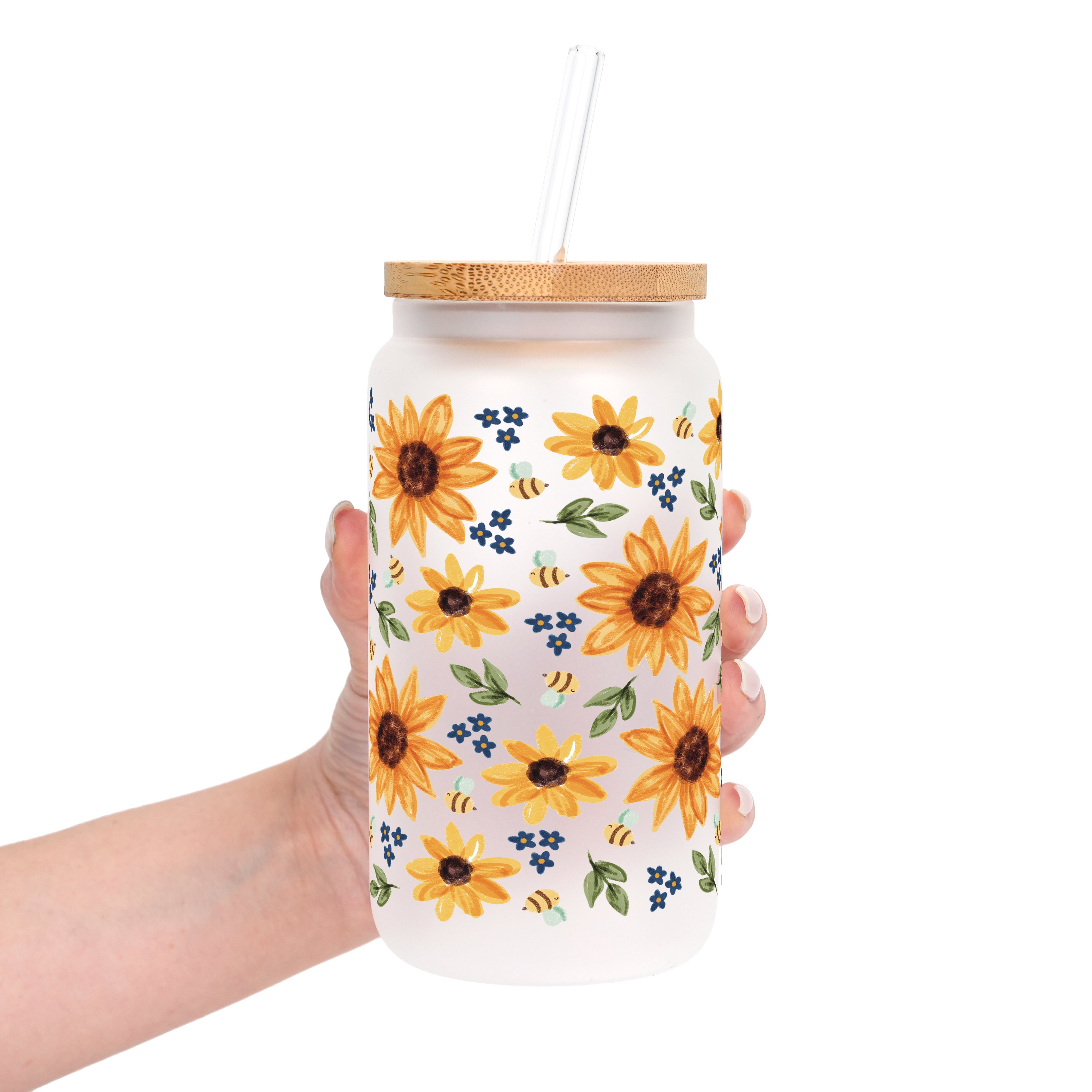 Sunflower With Bees Glass Tumbler | Bee Lover – Sip-Sip Hooray!