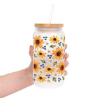 Sunflower With Bees Glass Cup, Mug & Tumbler with Lid and Straw