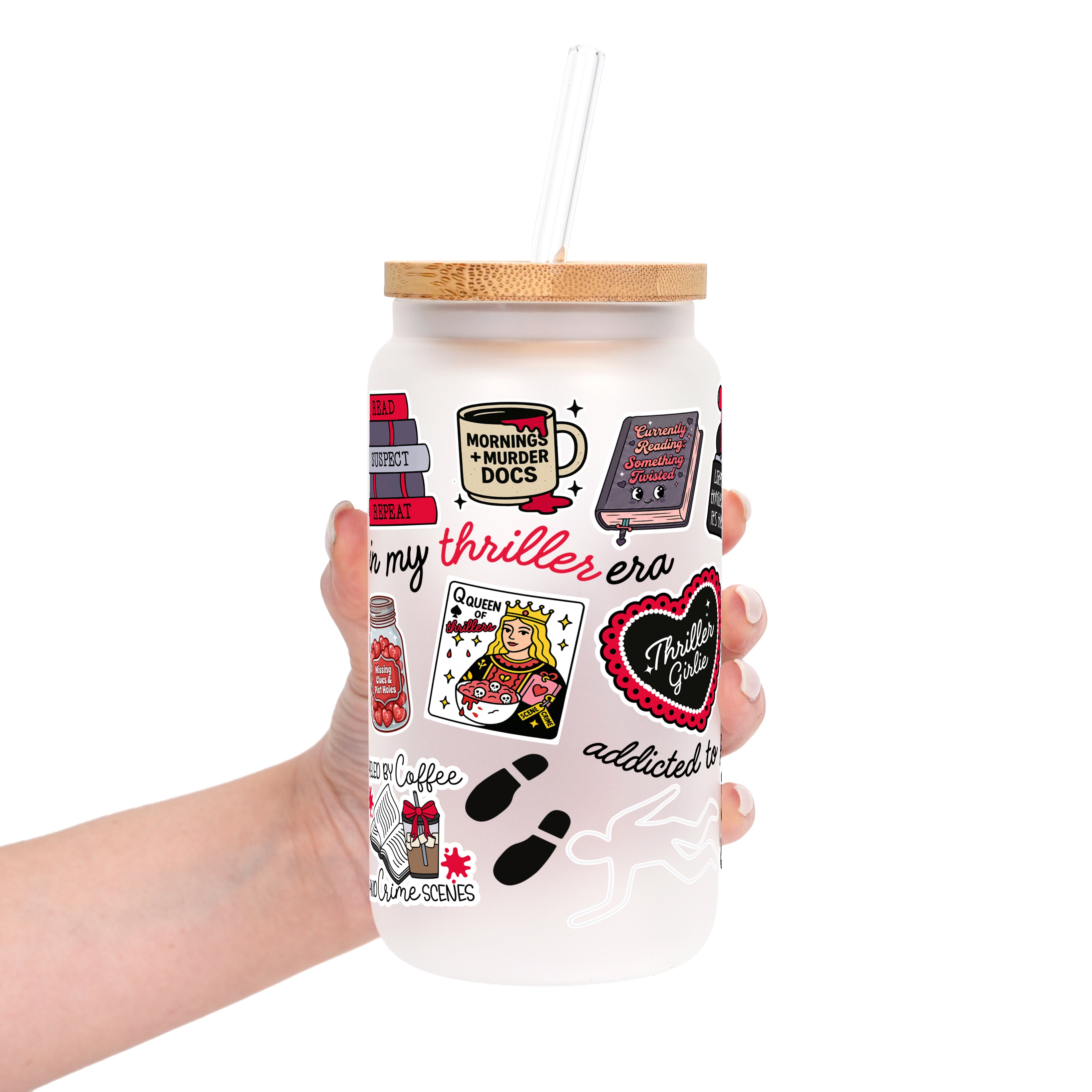 Thriller True Crime Glass Cup, Mug & Tumbler with Lid and Straw